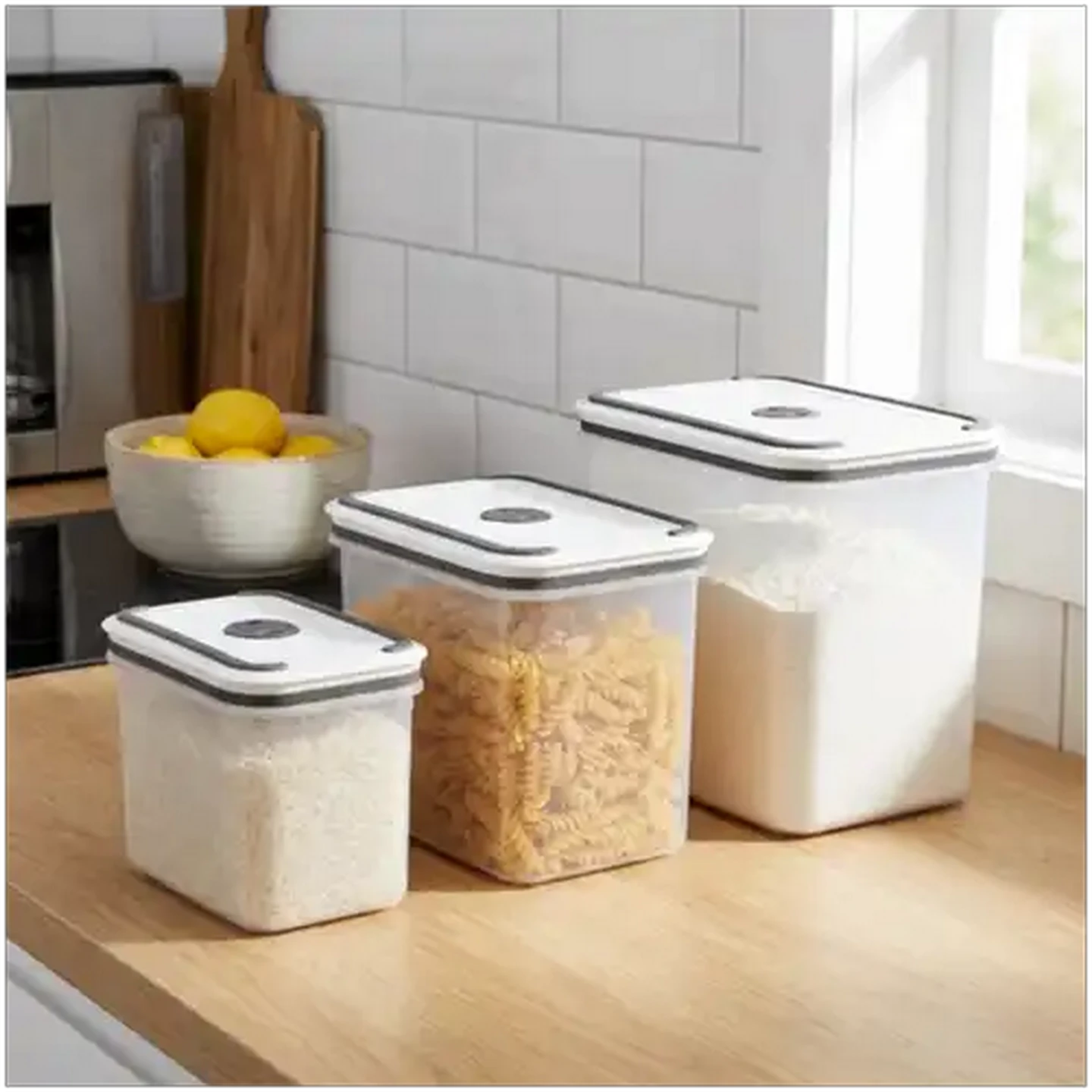 Image of Plastic Grey & White Dry Food Storage Container Set 3 Piece