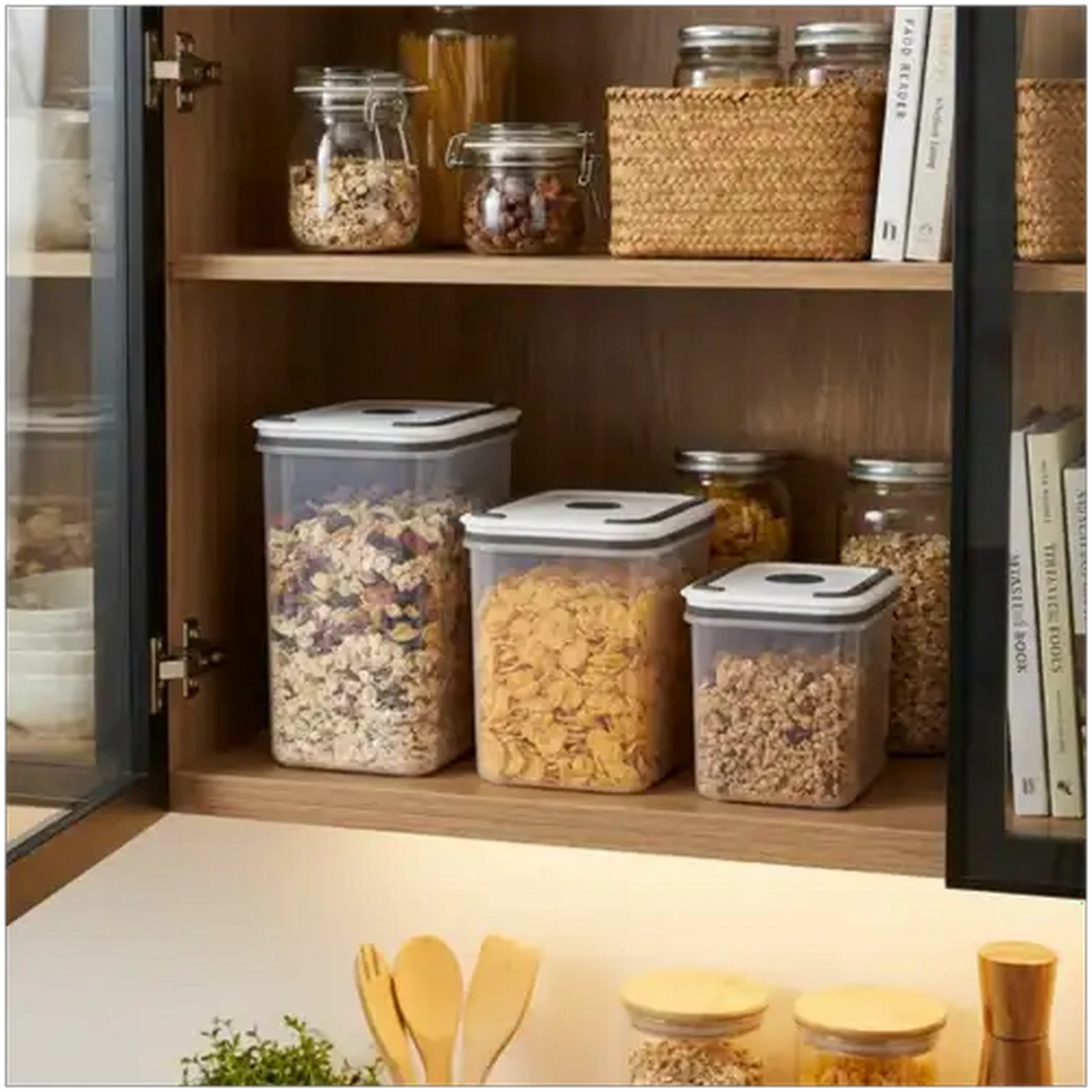 Image of Plastic Grey & White Dry Food Storage Container Set 3 Piece