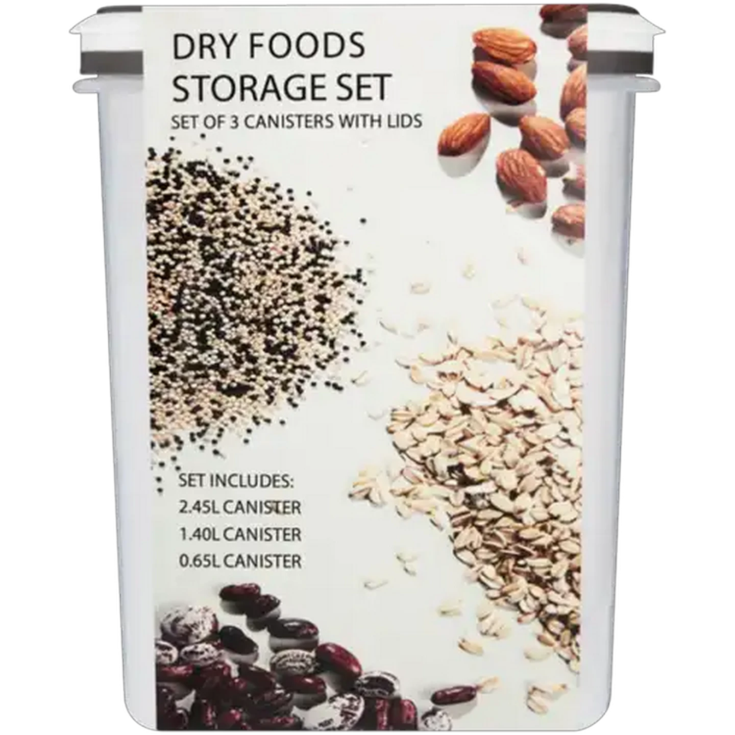 Image of Plastic Grey & White Dry Food Storage Container Set 3 Piece