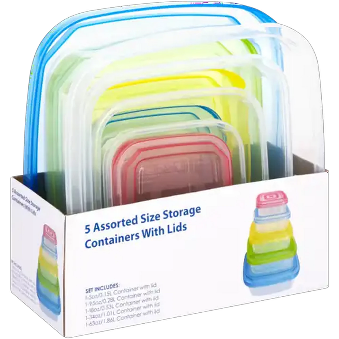 Image of Assorted Size Storage Containers With Lids 5 Piece