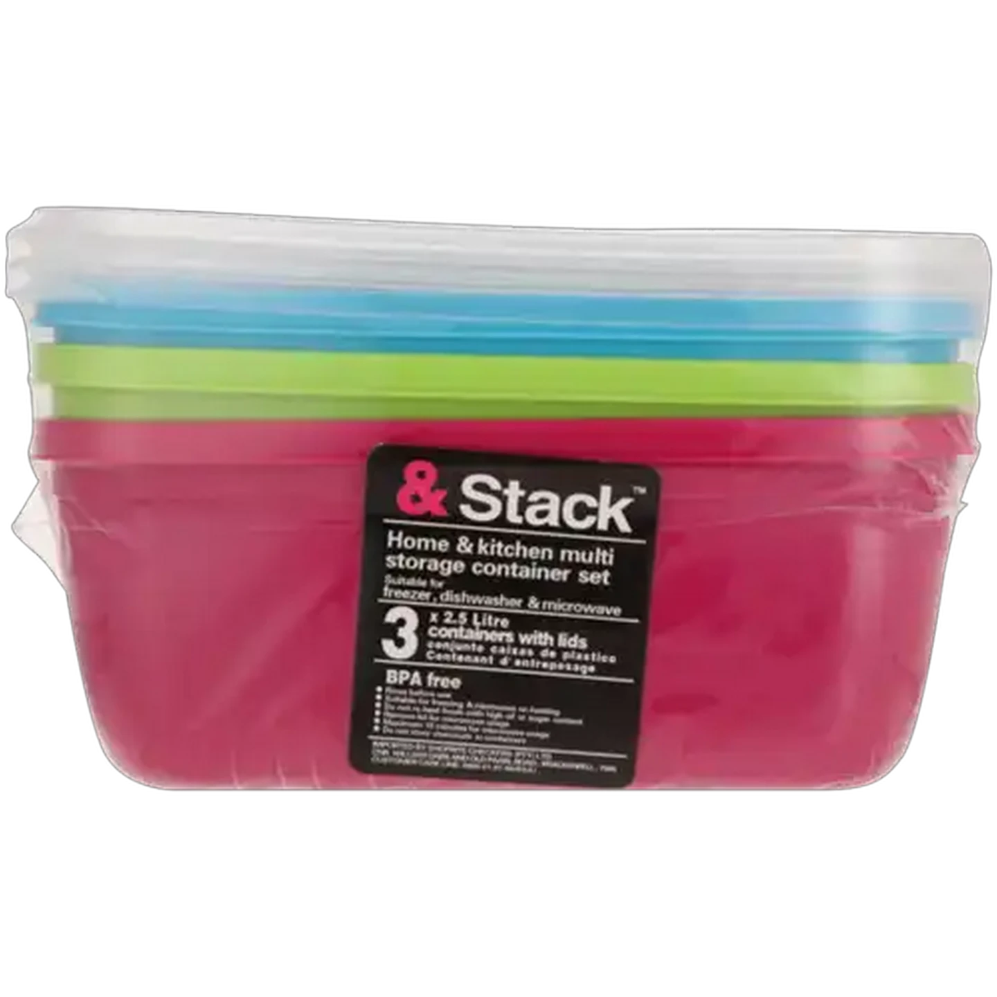 Image of &Stack Multicoloured 3 In 1 Multi Storage Large Rectangular Container Set 3-Pack (Colour May Vary)