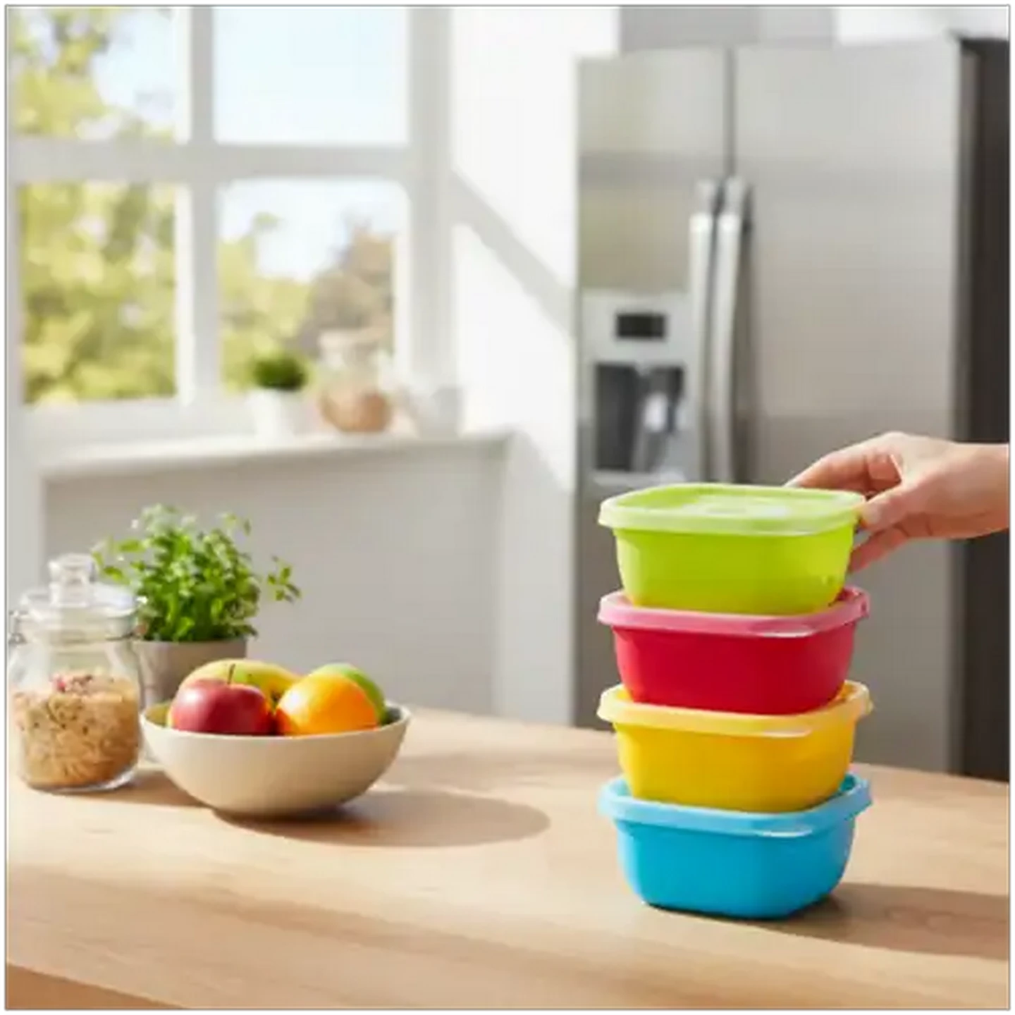 Image of &Stack Plastic Multicoloured Square Storage Container Set 240ml 6-Piece