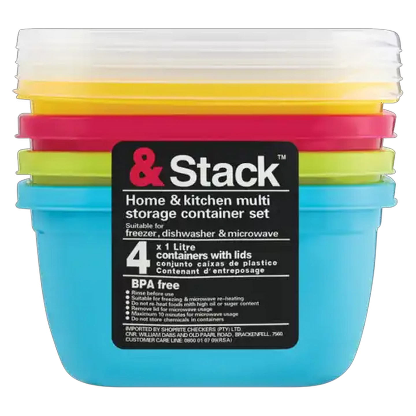 Image of &Stack Plastic Storage Container Set with Lids 1L 4-Piece
