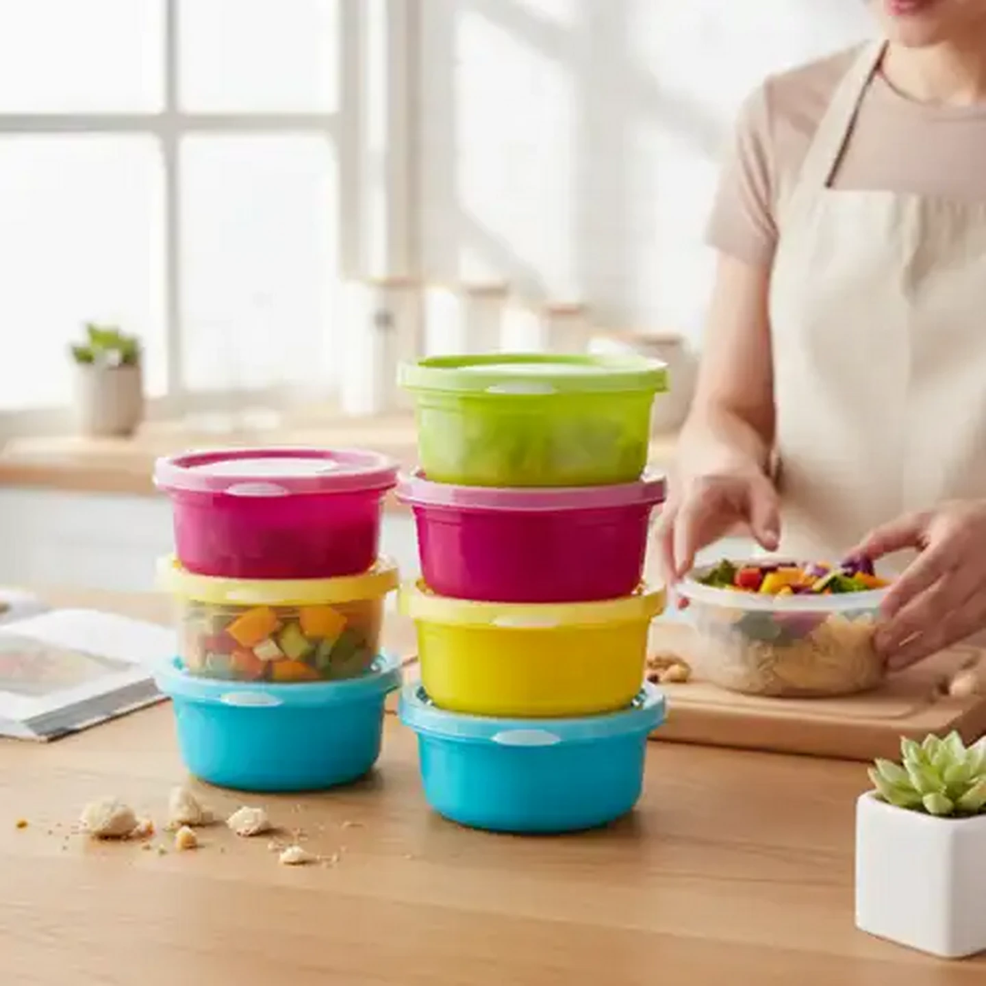 Image of &Stack Plastic Round Storage Container Set 240ml 6-Piece