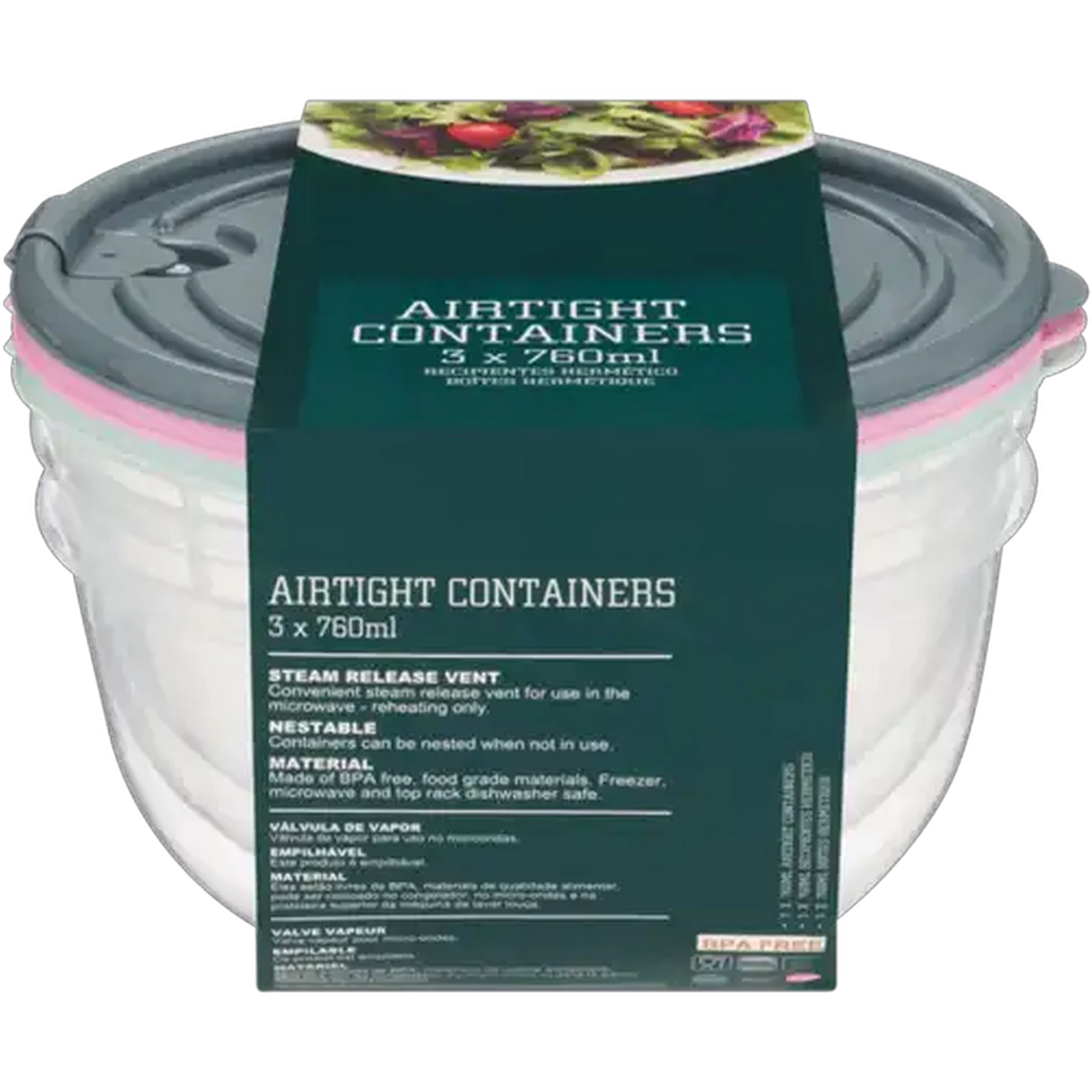 Image of Home Discovery Round Disc Container 760ml 3-Pack