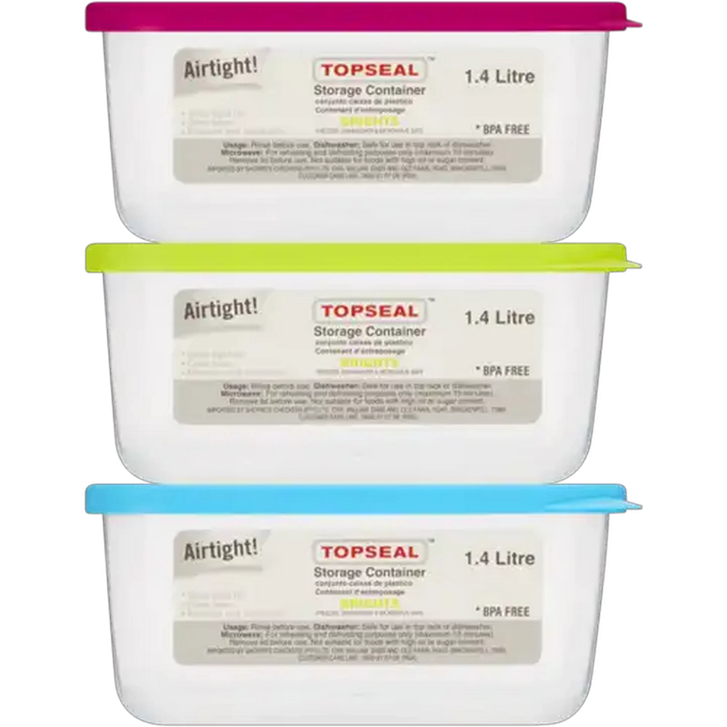 Image of Topseal Brights Square Container 1.4L (Colour May Vary)