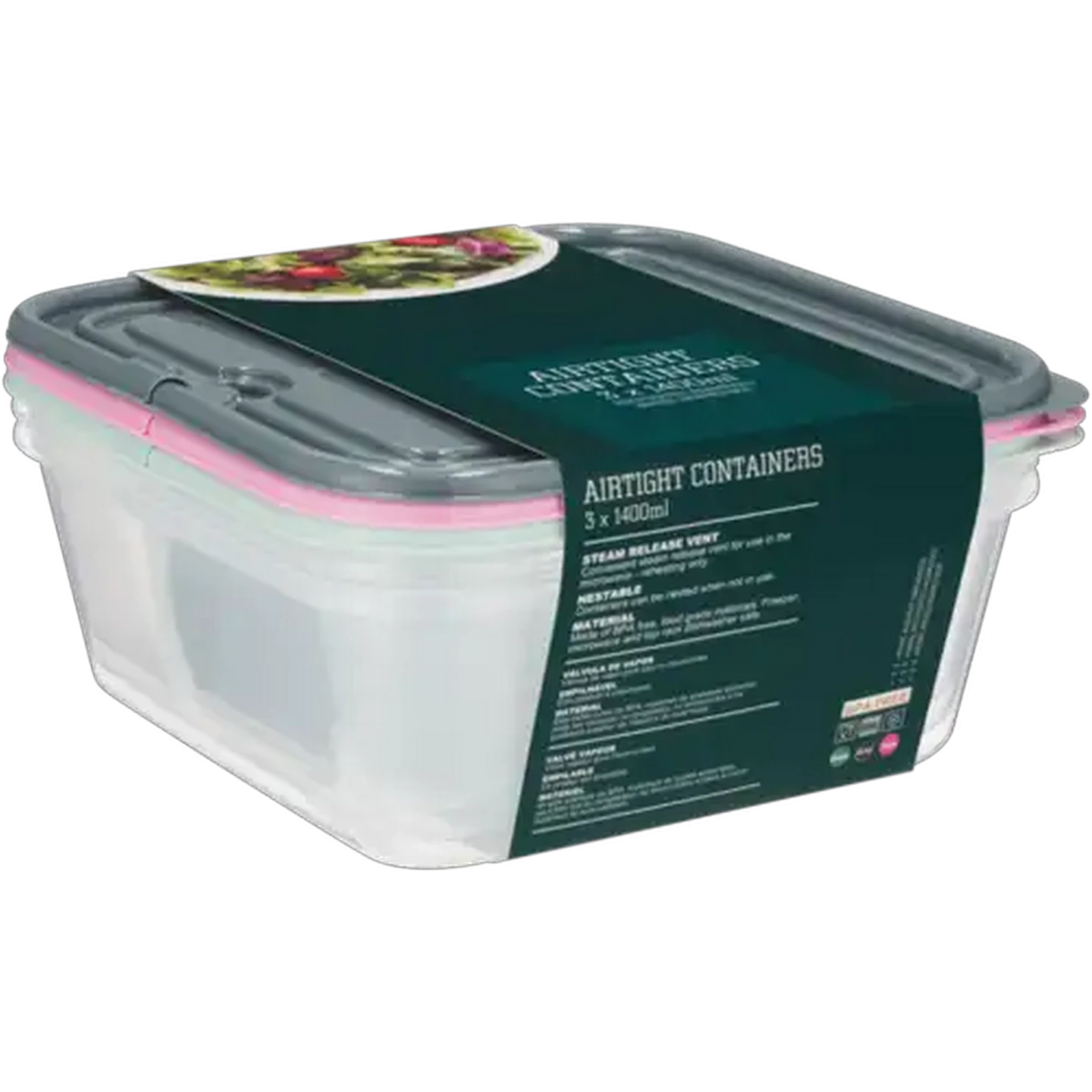Image of Home Discovery Square Airtight Containers 1.4L 3-Pack