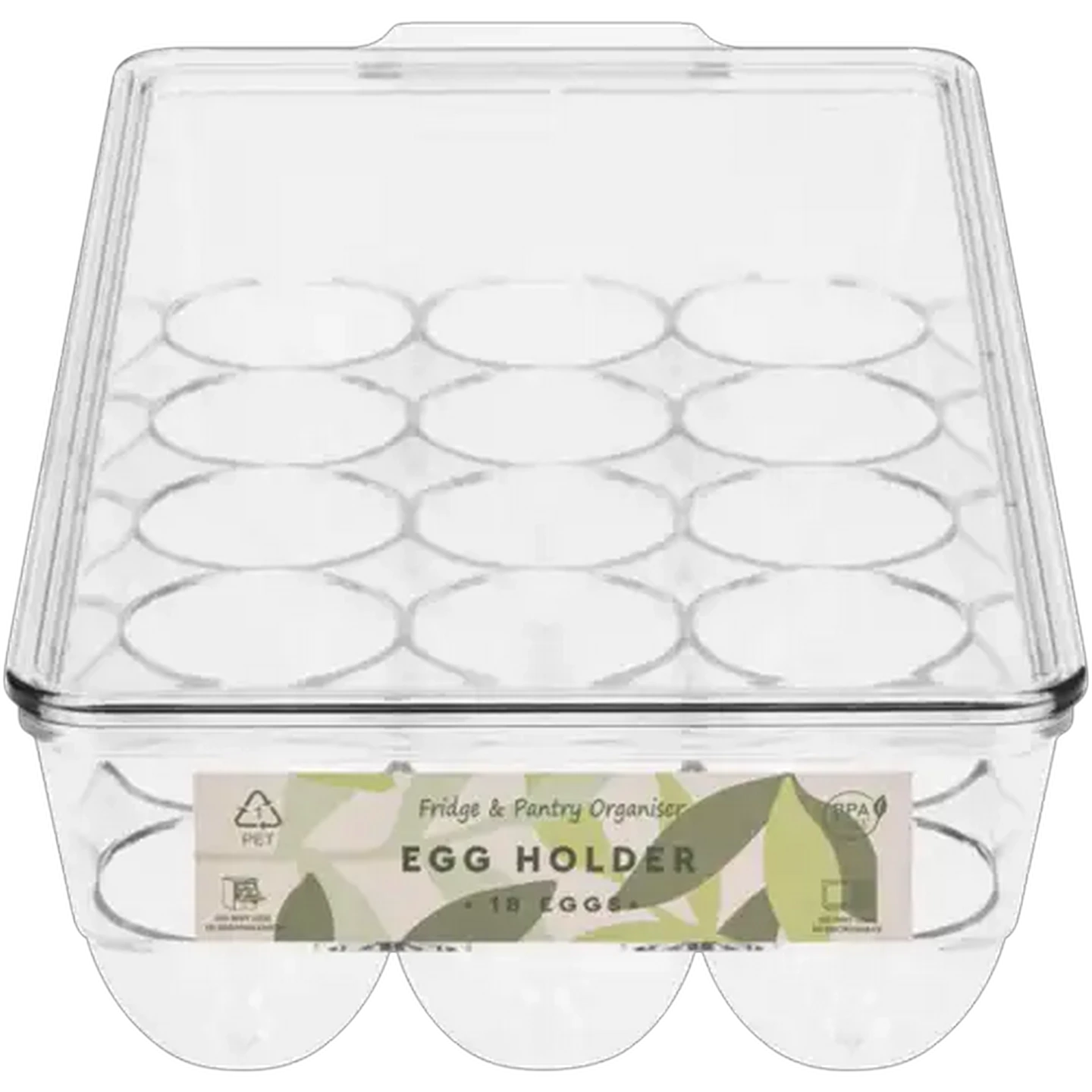 Image of Fridge & Pantry Organiser 18-Egg Clear Holder With Lid