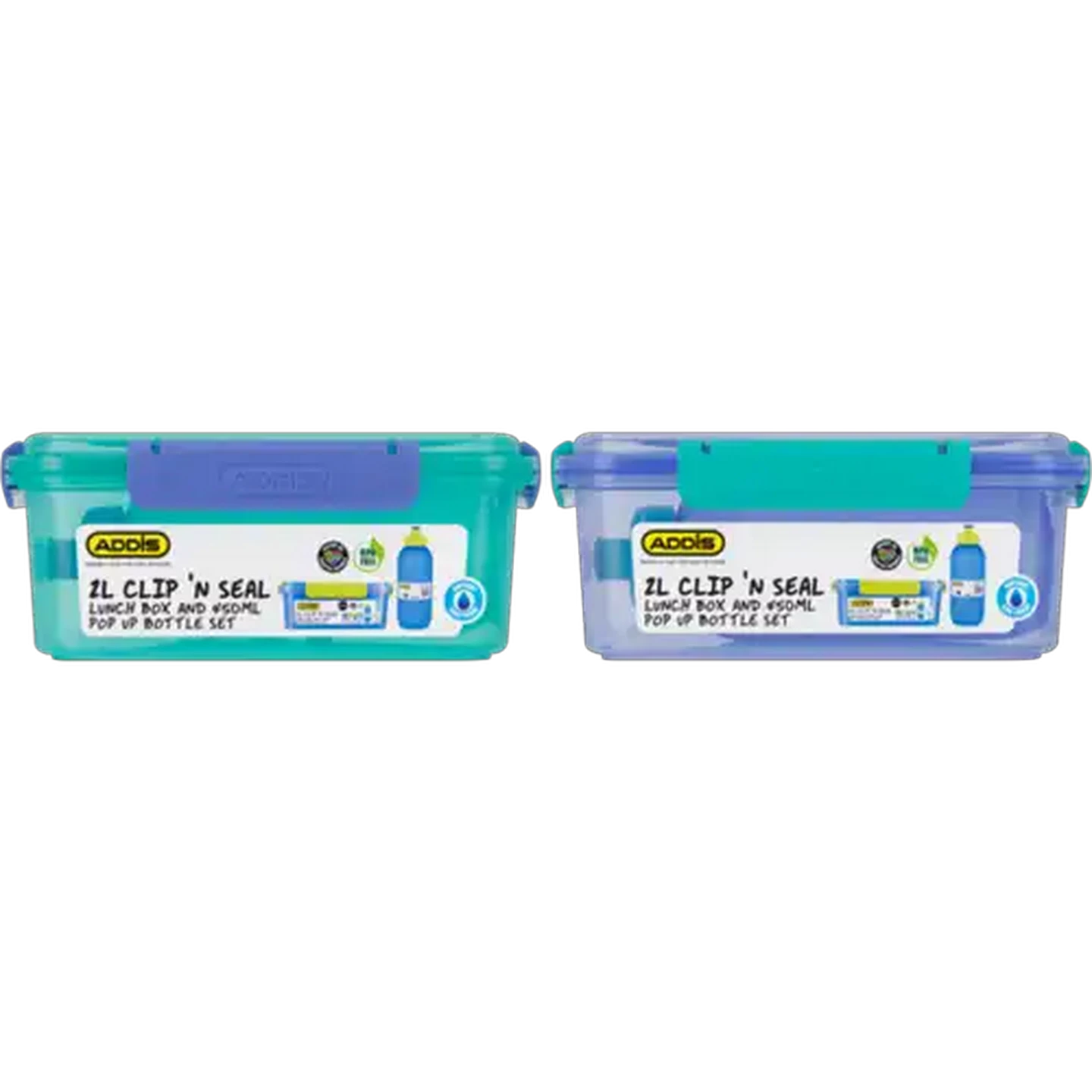 Image of ADDIS Clip 'n Seal Lunchbox & Pop Up Bottle Set 2L (Colour May Vary)