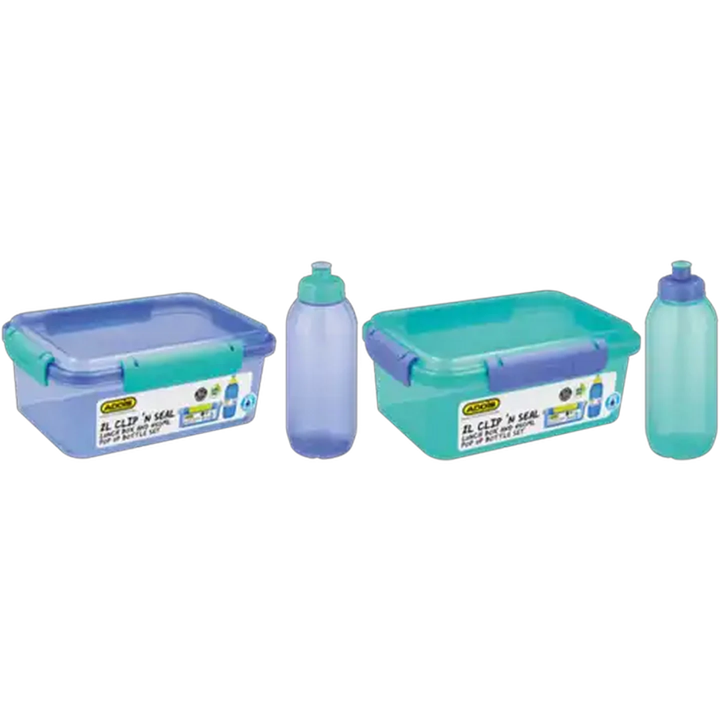 Image of ADDIS Clip 'n Seal Lunchbox & Pop Up Bottle Set 2L (Colour May Vary)