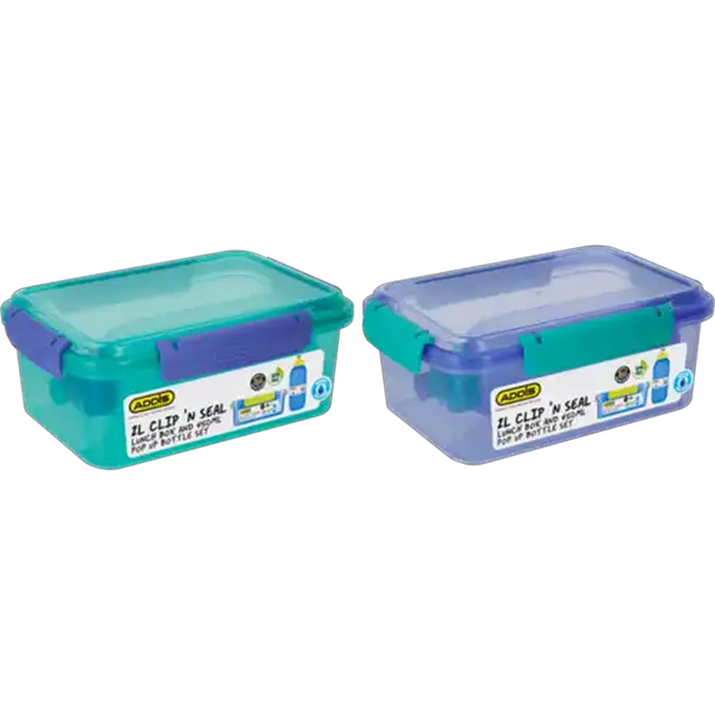 Image of ADDIS Clip 'n Seal Lunchbox & Pop Up Bottle Set 2L (Colour May Vary)