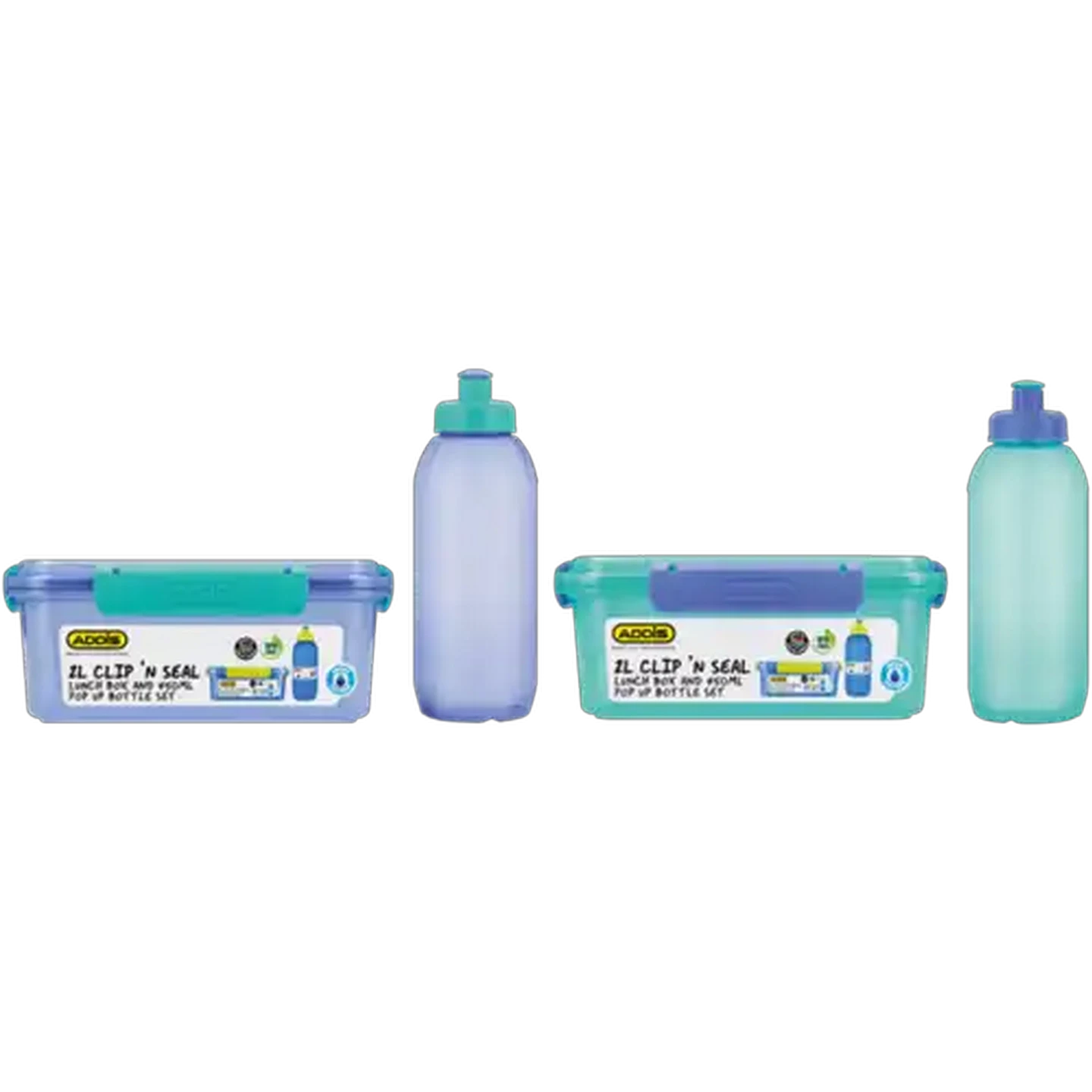 Image of ADDIS Clip 'n Seal Lunchbox & Pop Up Bottle Set 2L (Colour May Vary)
