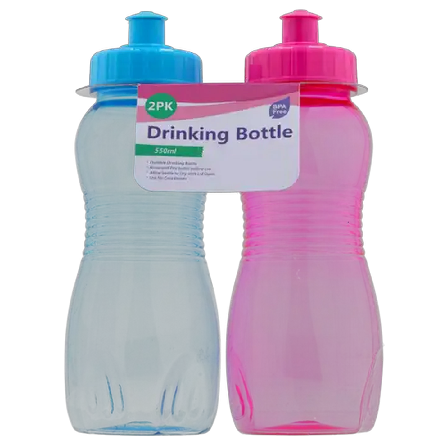 Image of Blue & Pink 550ml Drinking Bottles 2 Piece