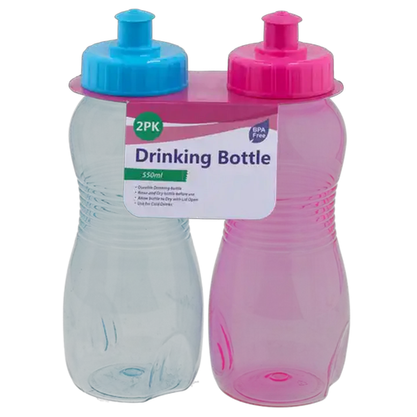 Image of Blue & Pink 550ml Drinking Bottles 2 Piece