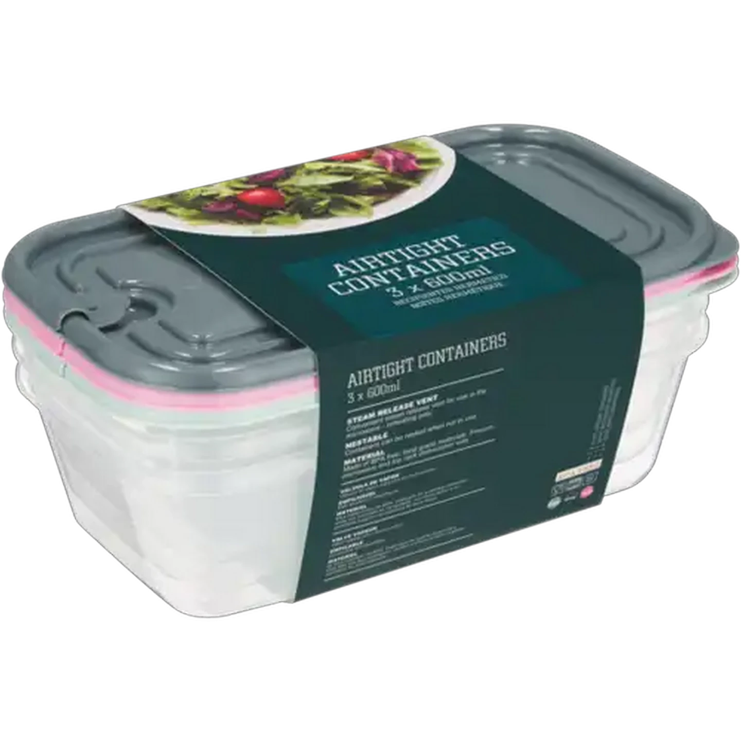 Image of Home Discovery Airtight Rectangular Container Set 3 x 600ml