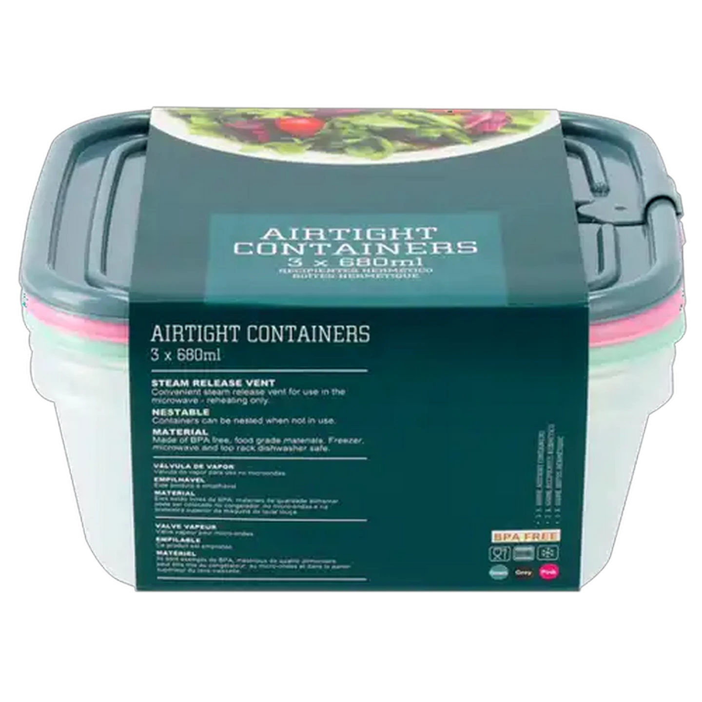 Image of Home Discovery Square Disc Container 680ml 3 Pack