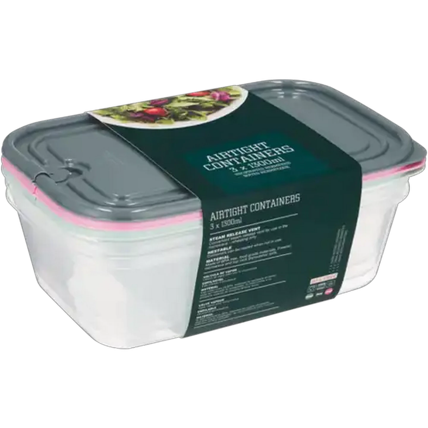 Image of Home Discovery Multicoloured Rectangular Airtight Storage Container Set 3-Pack