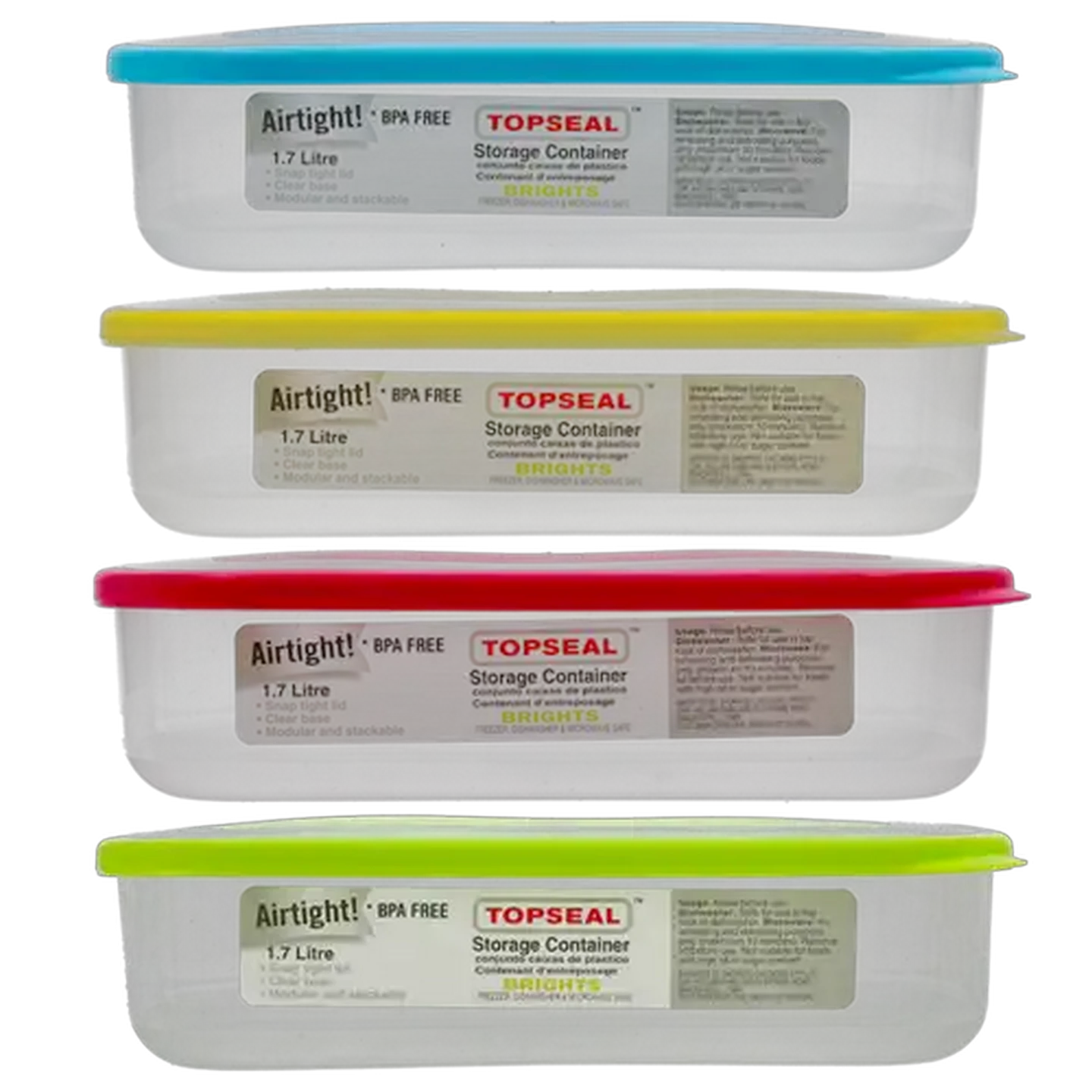 Image of Topseal Bright Rectangular Plastic Container 1.7L (Colour May Vary)