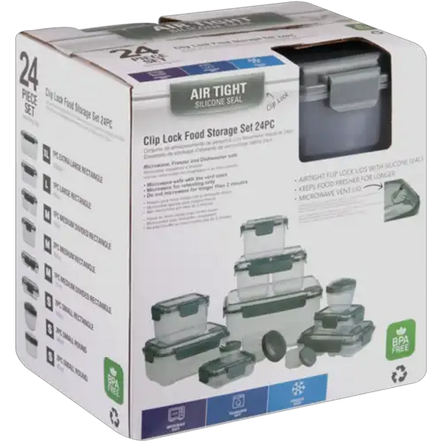 Image of Plastic Airtight Clip Lock Food Storage Container Set 24-Piece