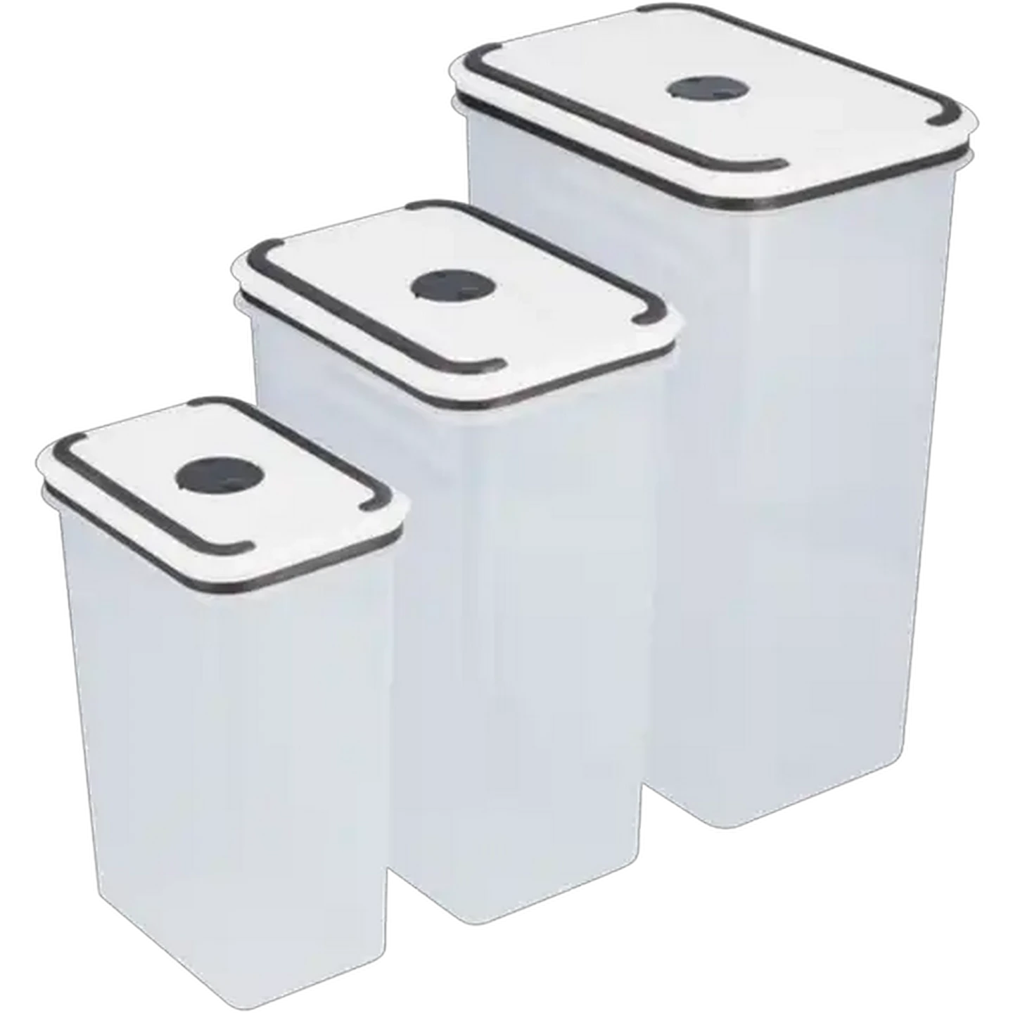 Image of Plastic Grey & White Dry Food Storage Canister Set 3 Piece