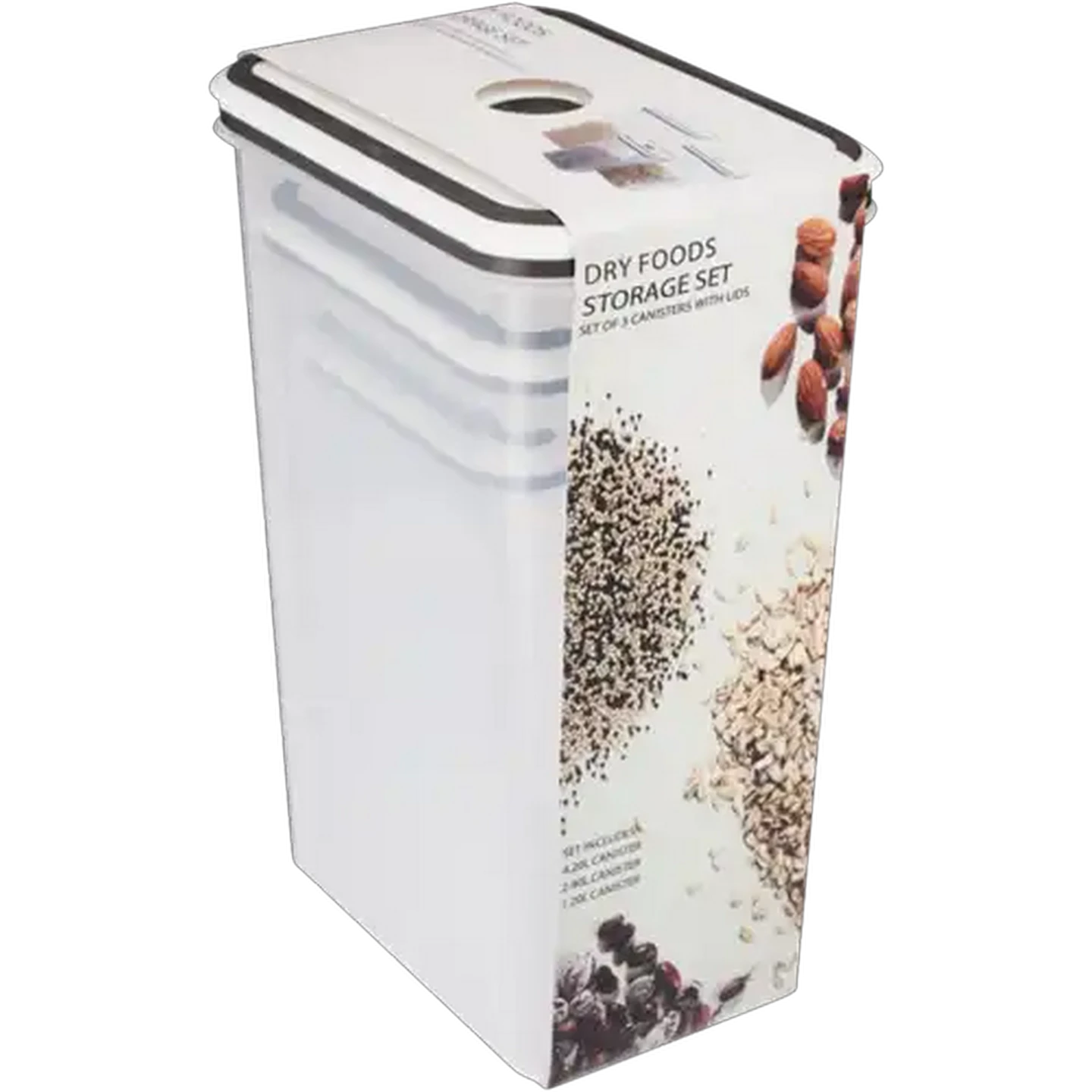 Image of Plastic Grey & White Dry Food Storage Canister Set 3 Piece