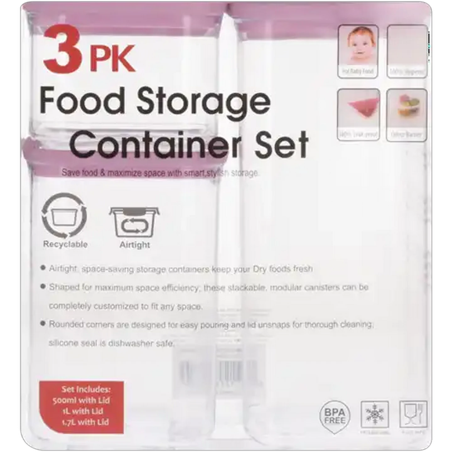 Image of Food Storage Container Set 3 Piece (Colour May Vary)​​
