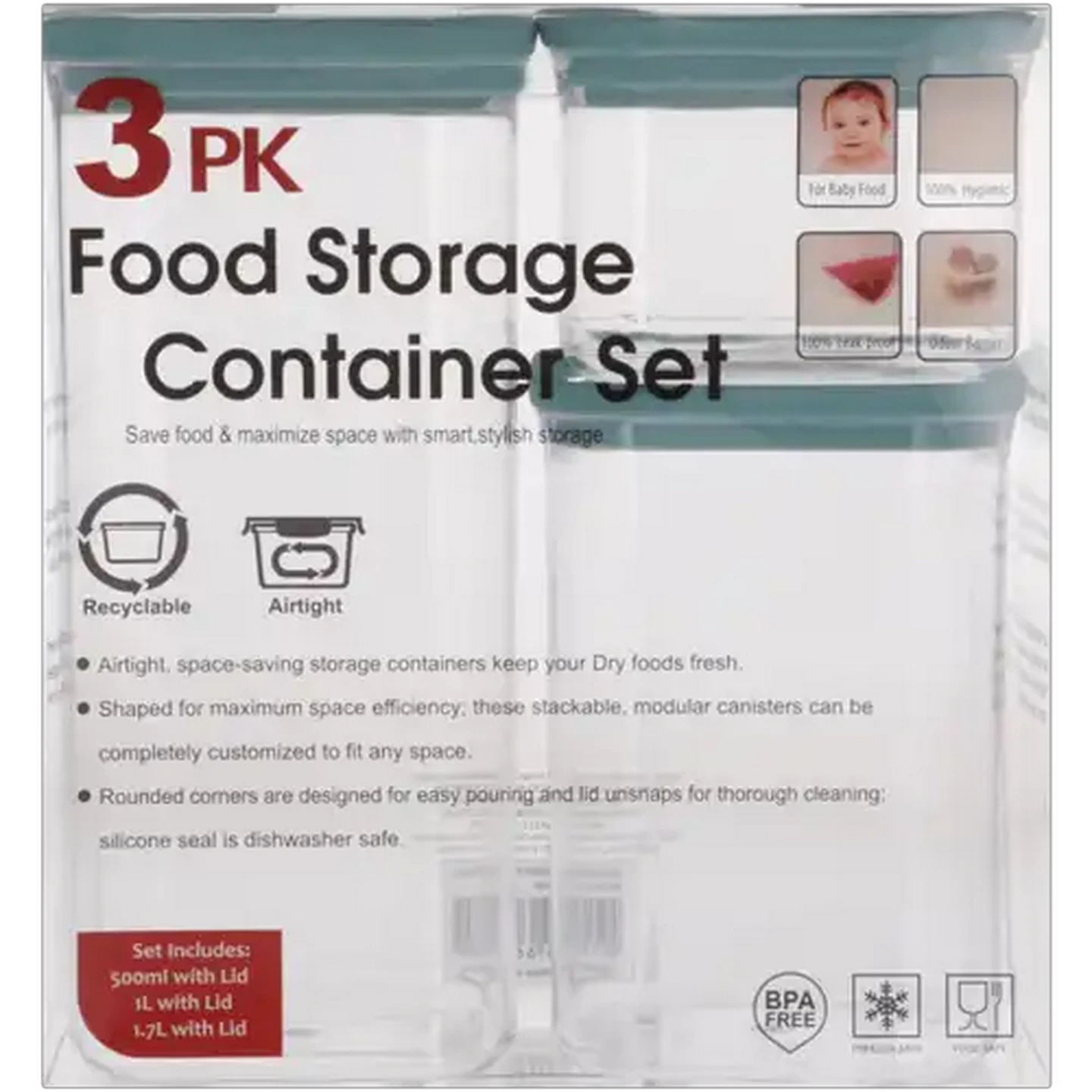 Image of Food Storage Container Set 3 Piece (Colour May Vary)​​