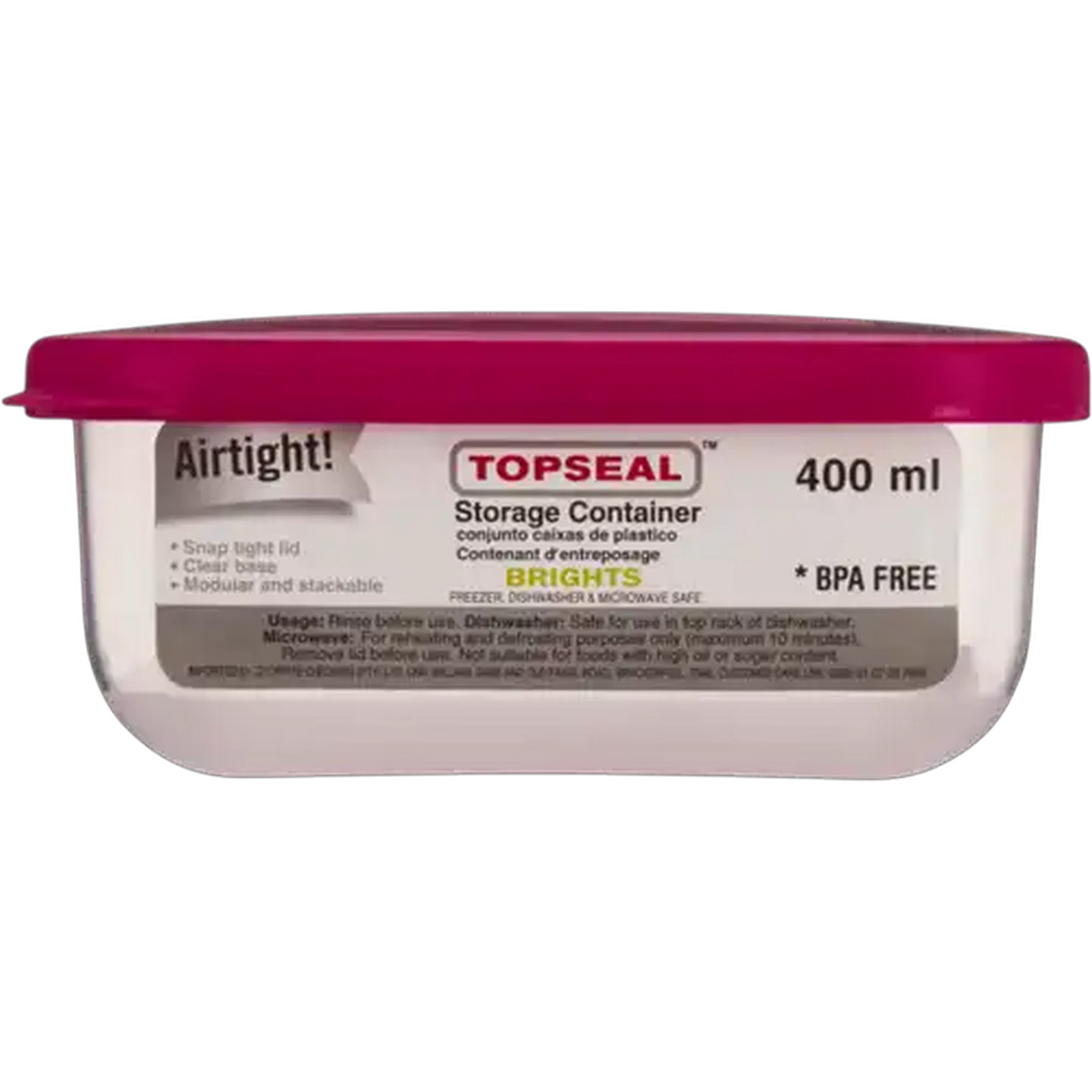 Image of Topseal Brights Storage Container 400ml (Colour May Vary)