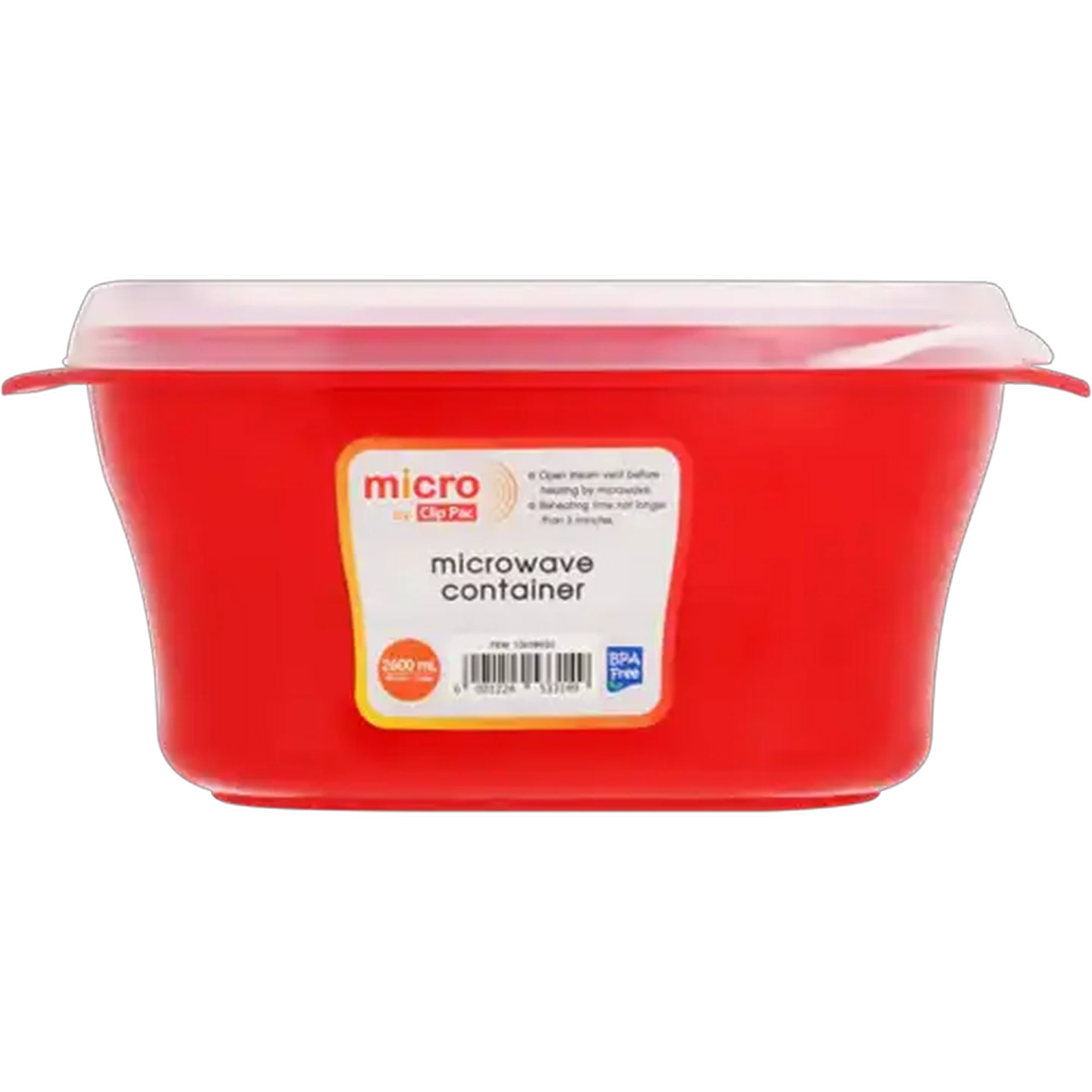 Image of Clip Pac Red Micro Square Microwave Container 2.6L