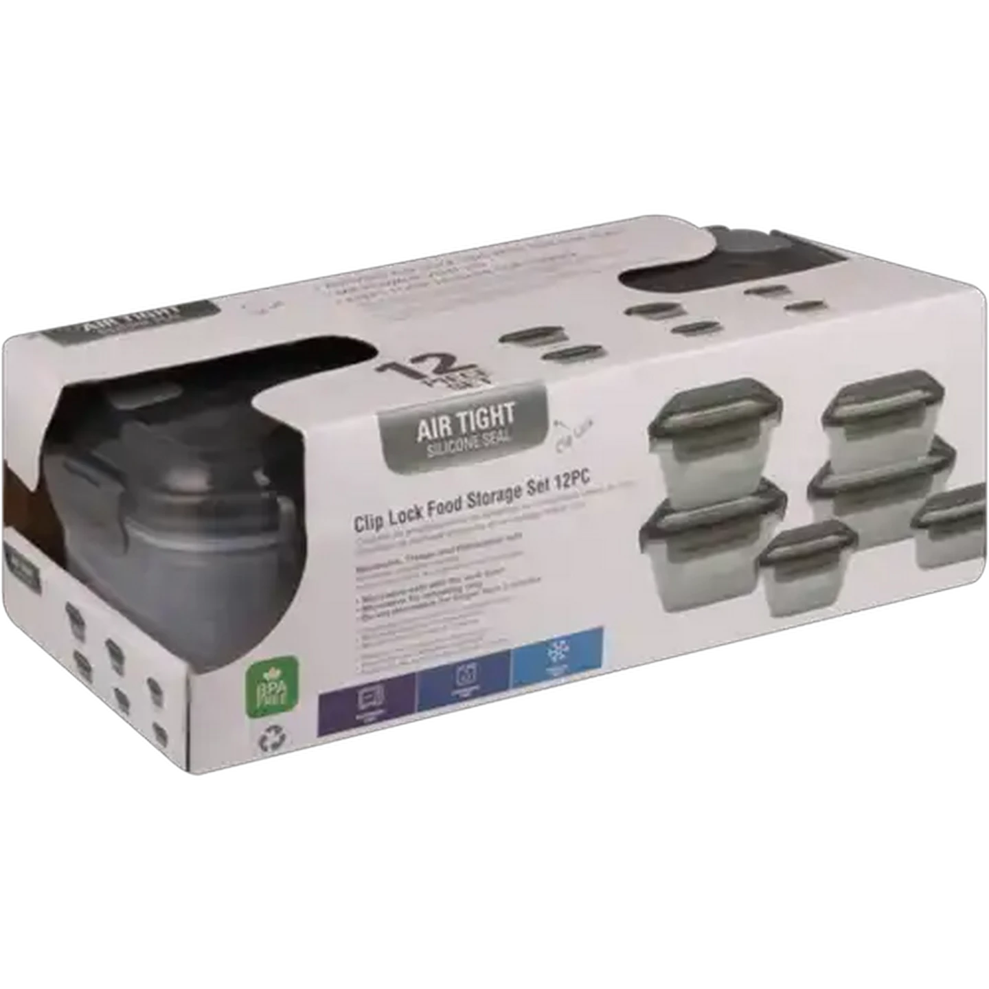 Image of Silicone Sealed Grey Clip Lock Food Storage Set 12-Piece
