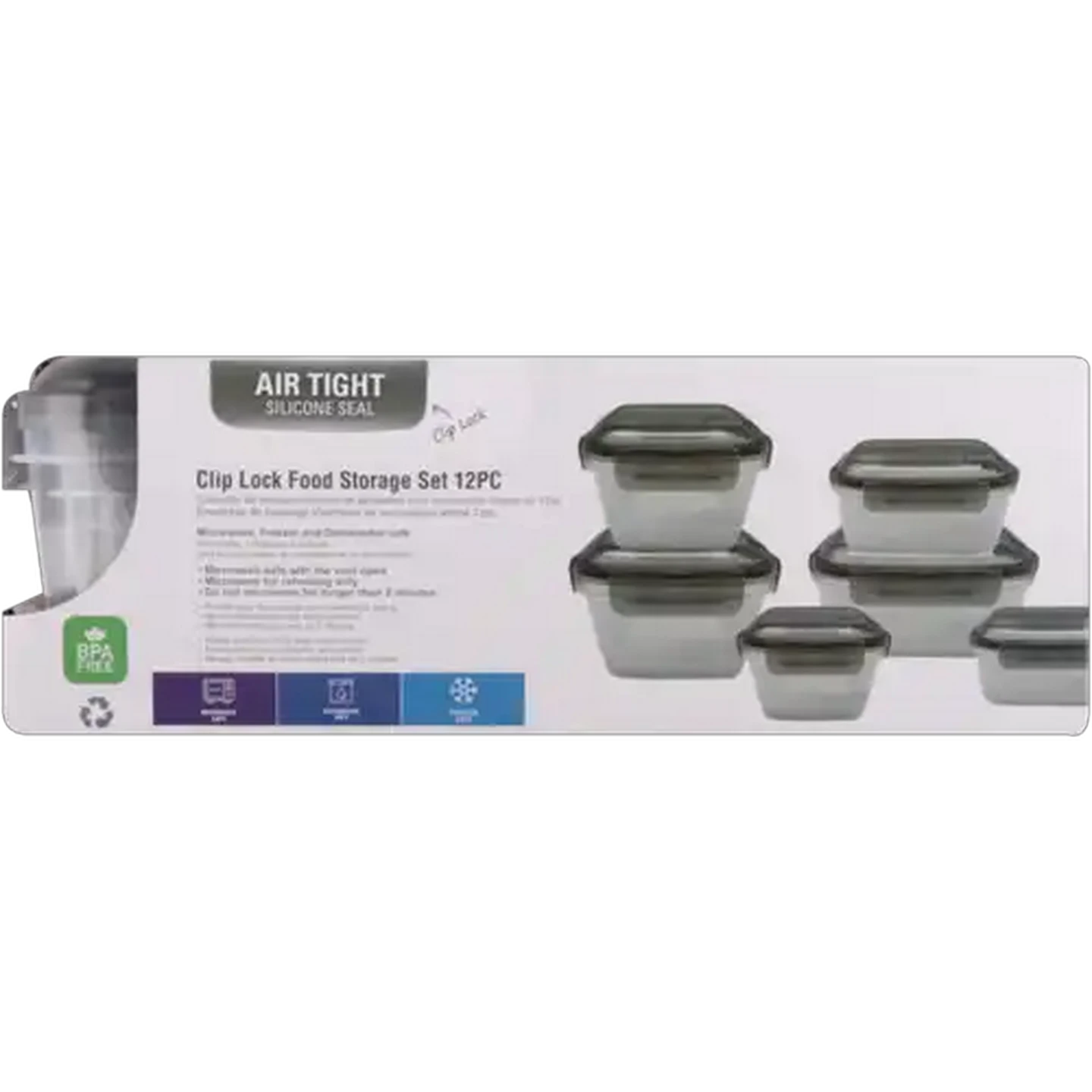 Image of Silicone Sealed Grey Clip Lock Food Storage Set 12-Piece