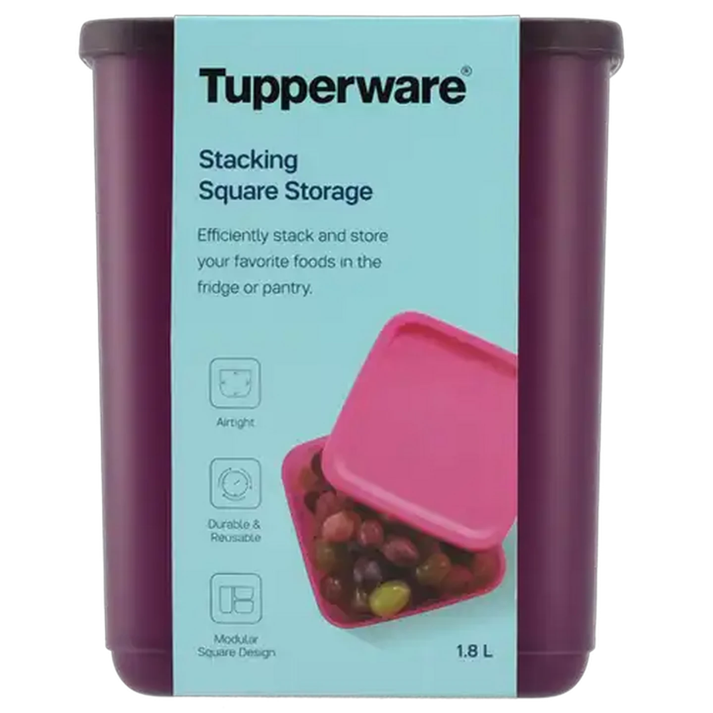 Image of Tupperware Purple Stacking Square Storage Container 1.8L