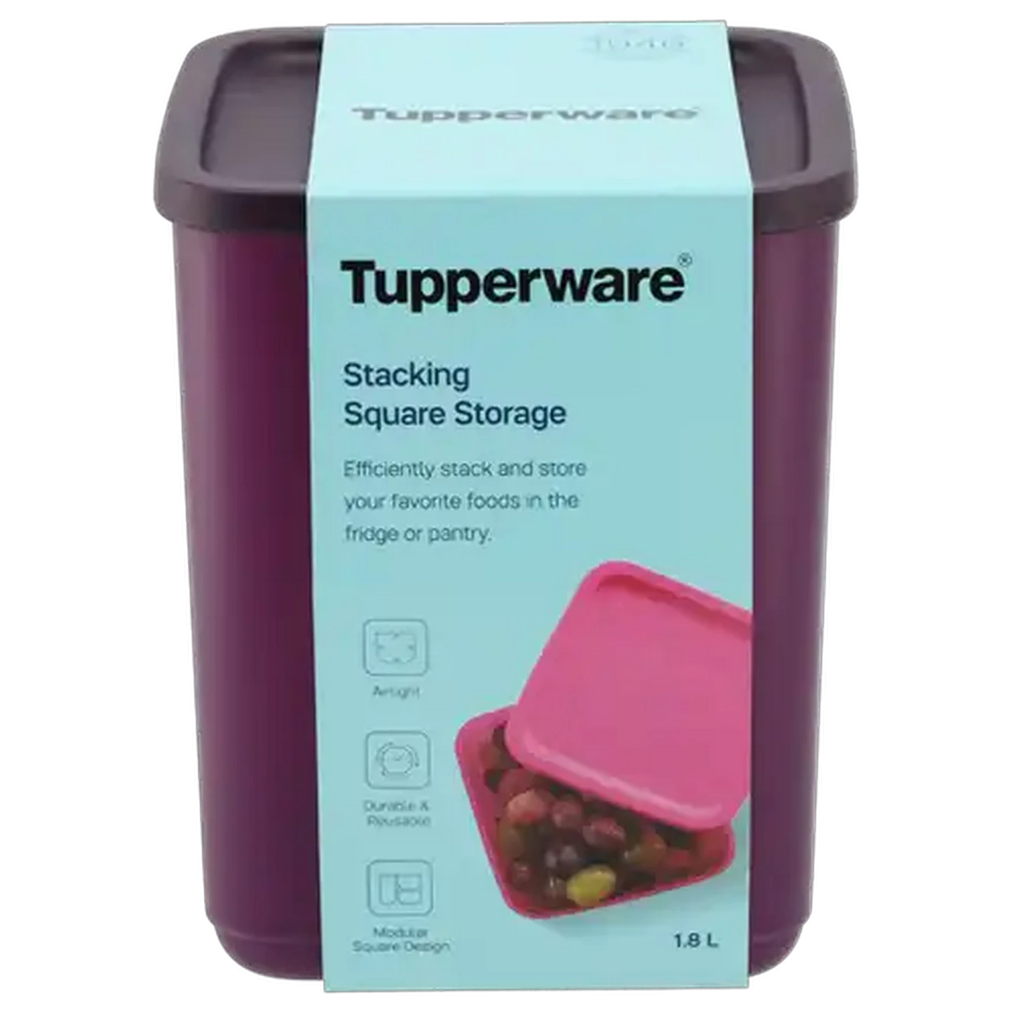 Image of Tupperware Purple Stacking Square Storage Container 1.8L
