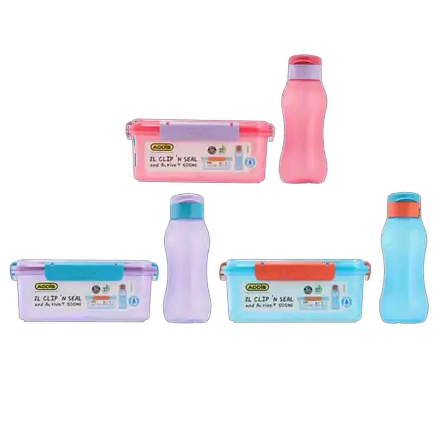 Image of ADDIS Clip 'n Seal Lunch Box & Active+ Bottle Set 2 Piece (Colour May Vary)