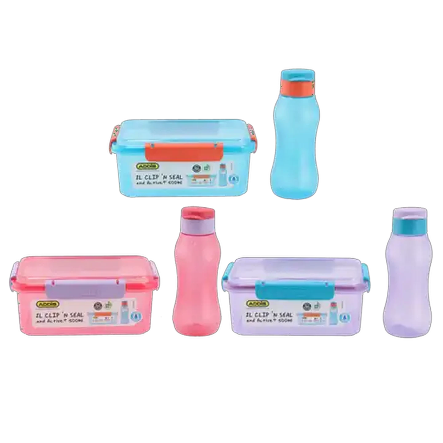 Image of ADDIS Clip 'n Seal Lunch Box & Active+ Bottle Set 2 Piece (Colour May Vary)