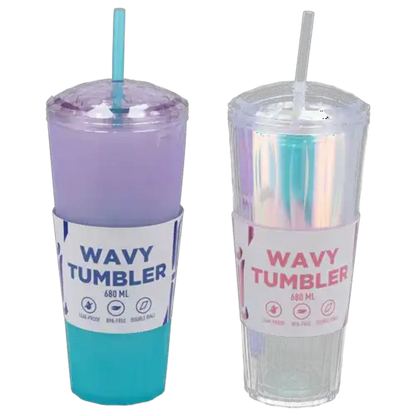Image of Wavy Tumbler with Straw 680ml (Colour May Vary)