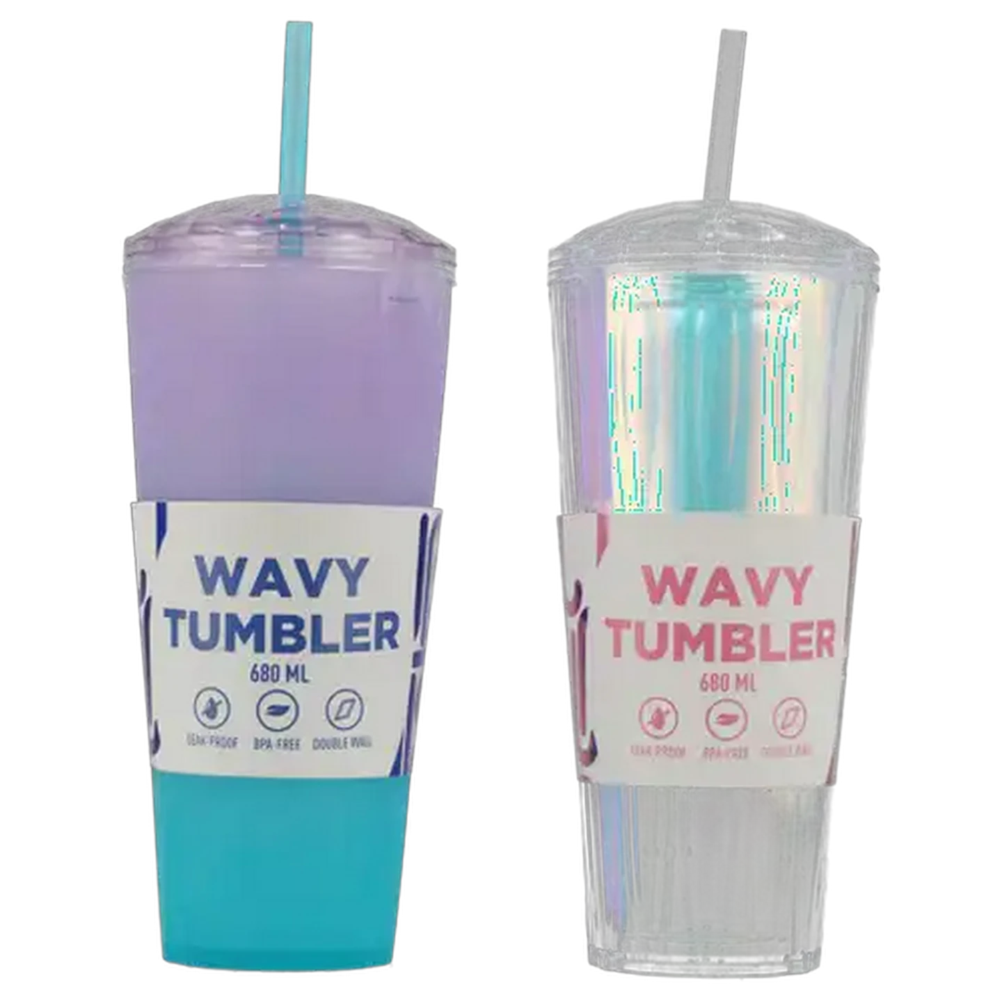 Image of Wavy Tumbler with Straw 680ml (Colour May Vary)