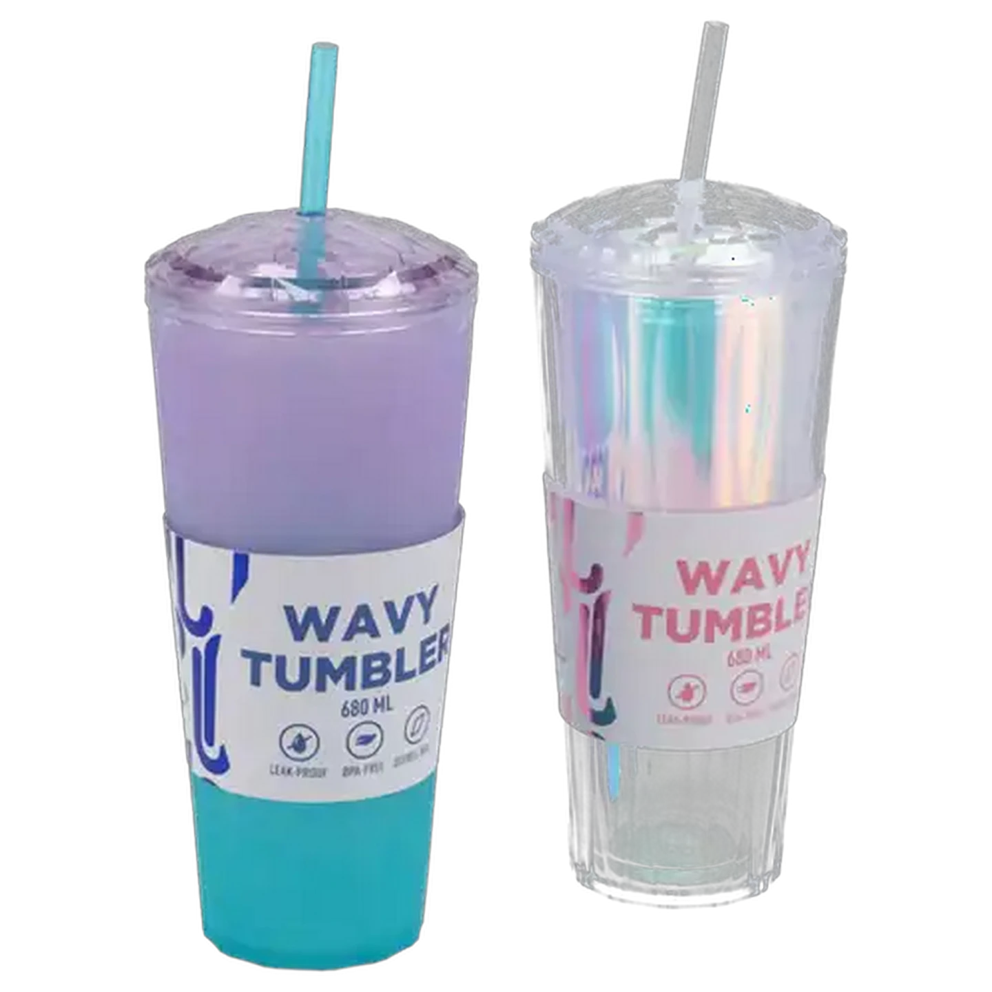 Image of Wavy Tumbler with Straw 680ml (Colour May Vary)