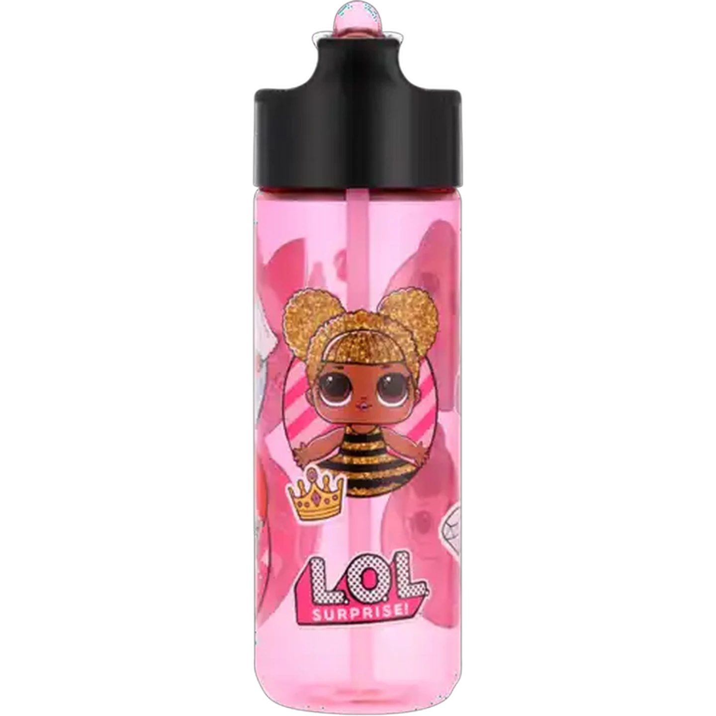 Image of LOL Rock Pink Drinking Bottle with Straw