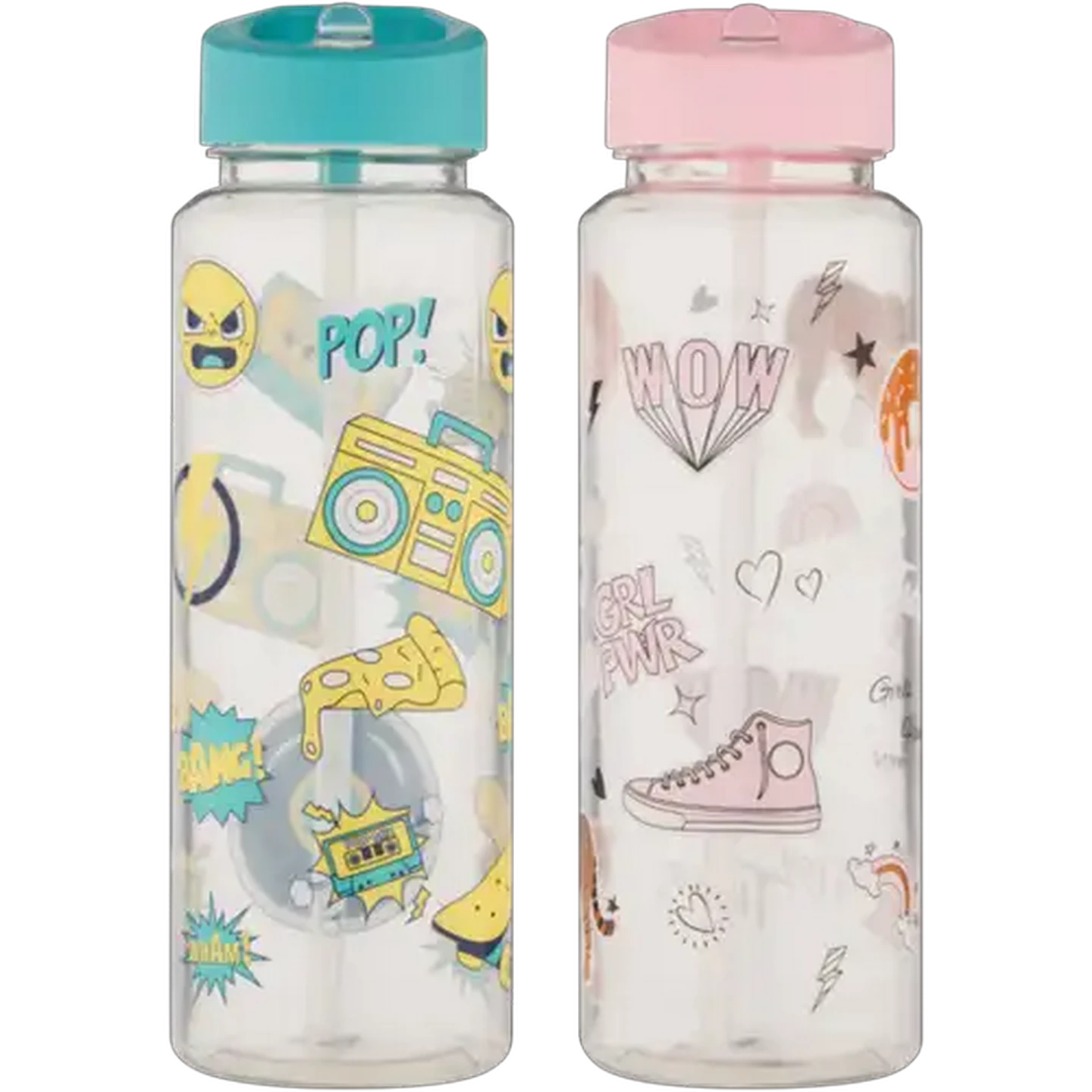 Image of Retro Plastic Bottle With Straw 750ml (Print May Vary)