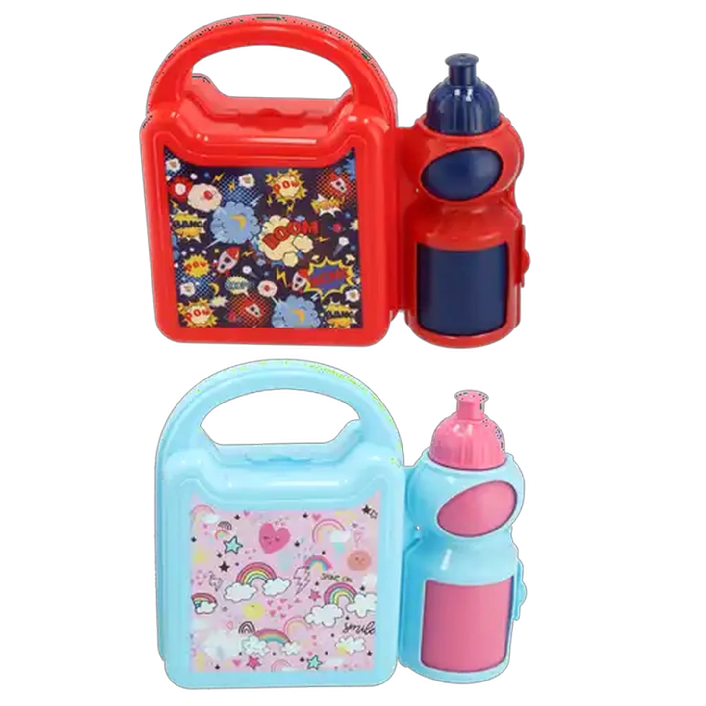 Image of Rainbow & Boom Lunch Box with Clip & Bottle (Design May Vary)