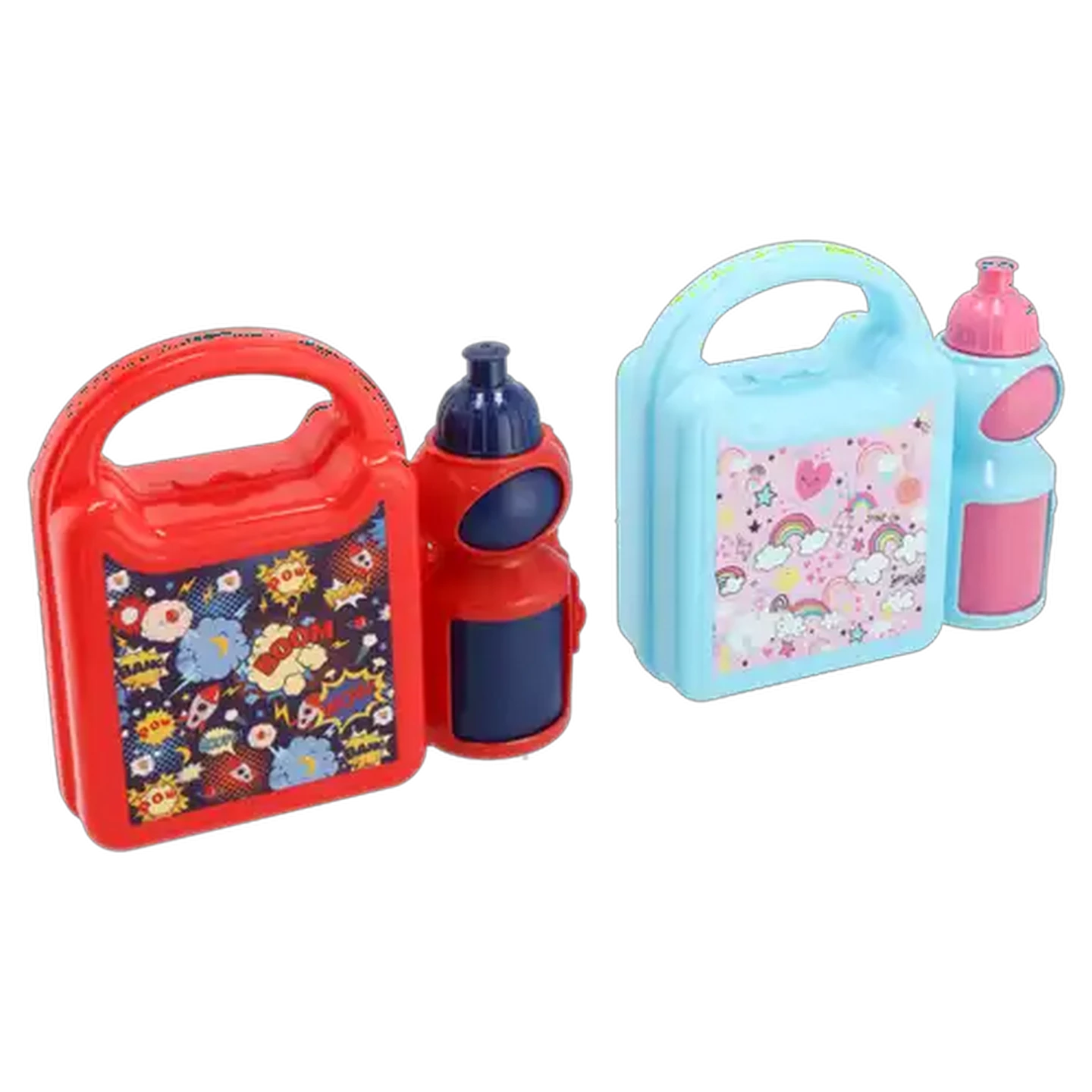 Image of Rainbow & Boom Lunch Box with Clip & Bottle (Design May Vary)