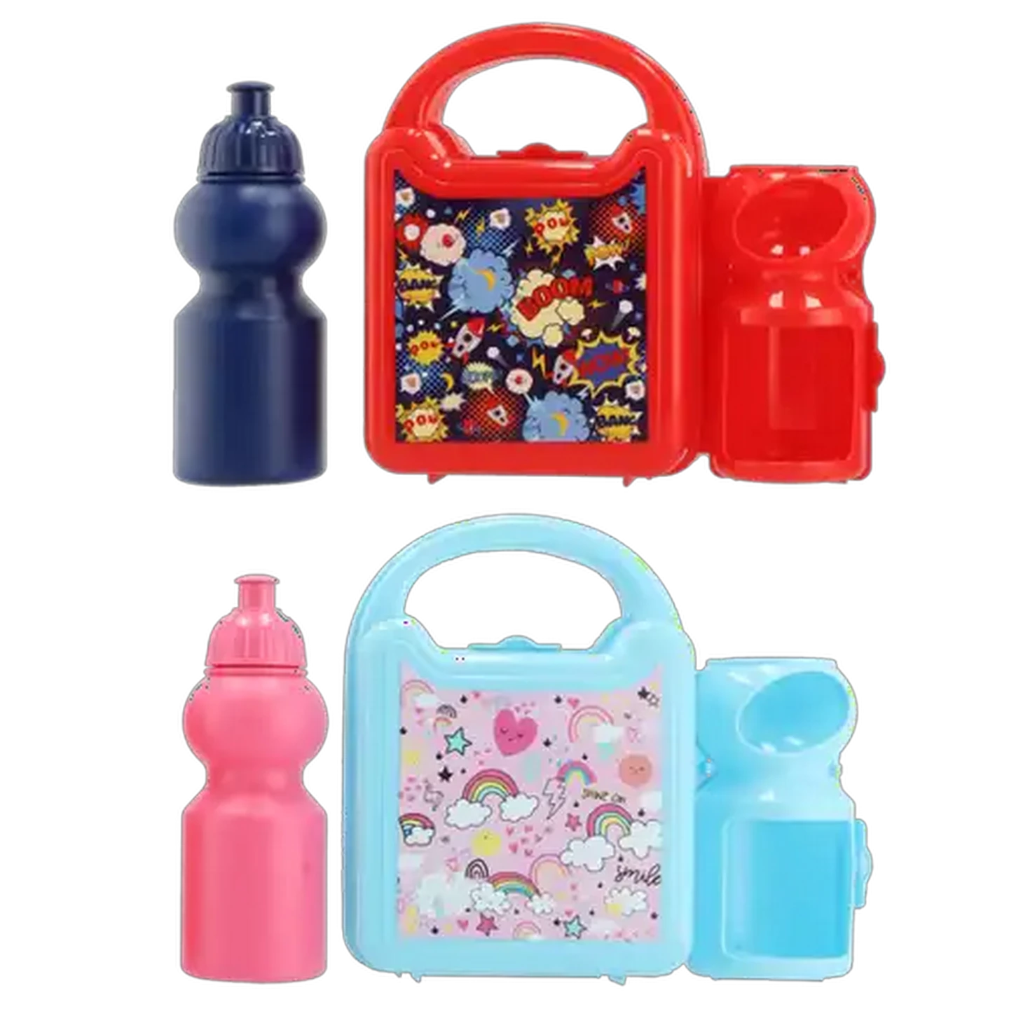 Image of Rainbow & Boom Lunch Box with Clip & Bottle (Design May Vary)