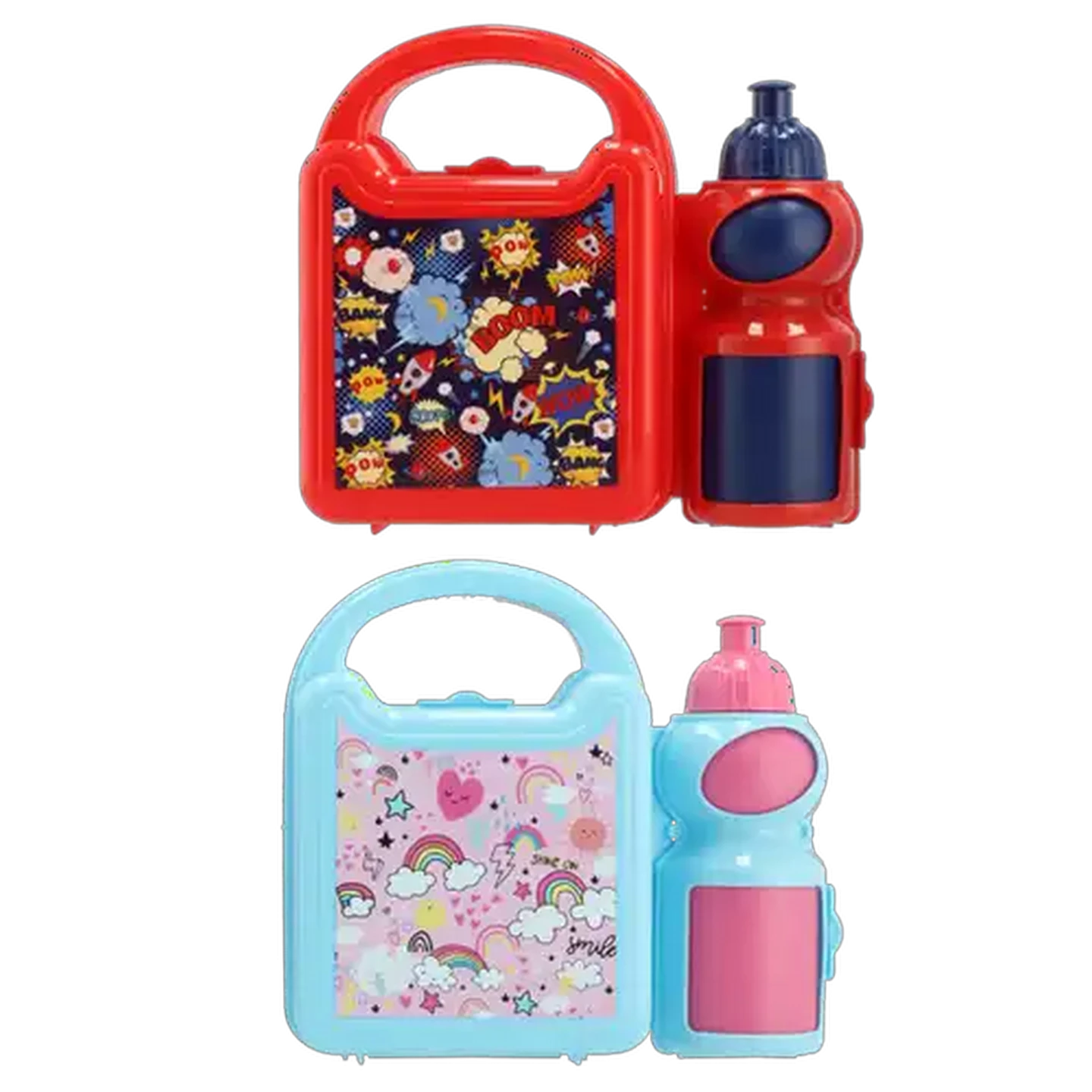 Image of Rainbow & Boom Lunch Box with Clip & Bottle (Design May Vary)