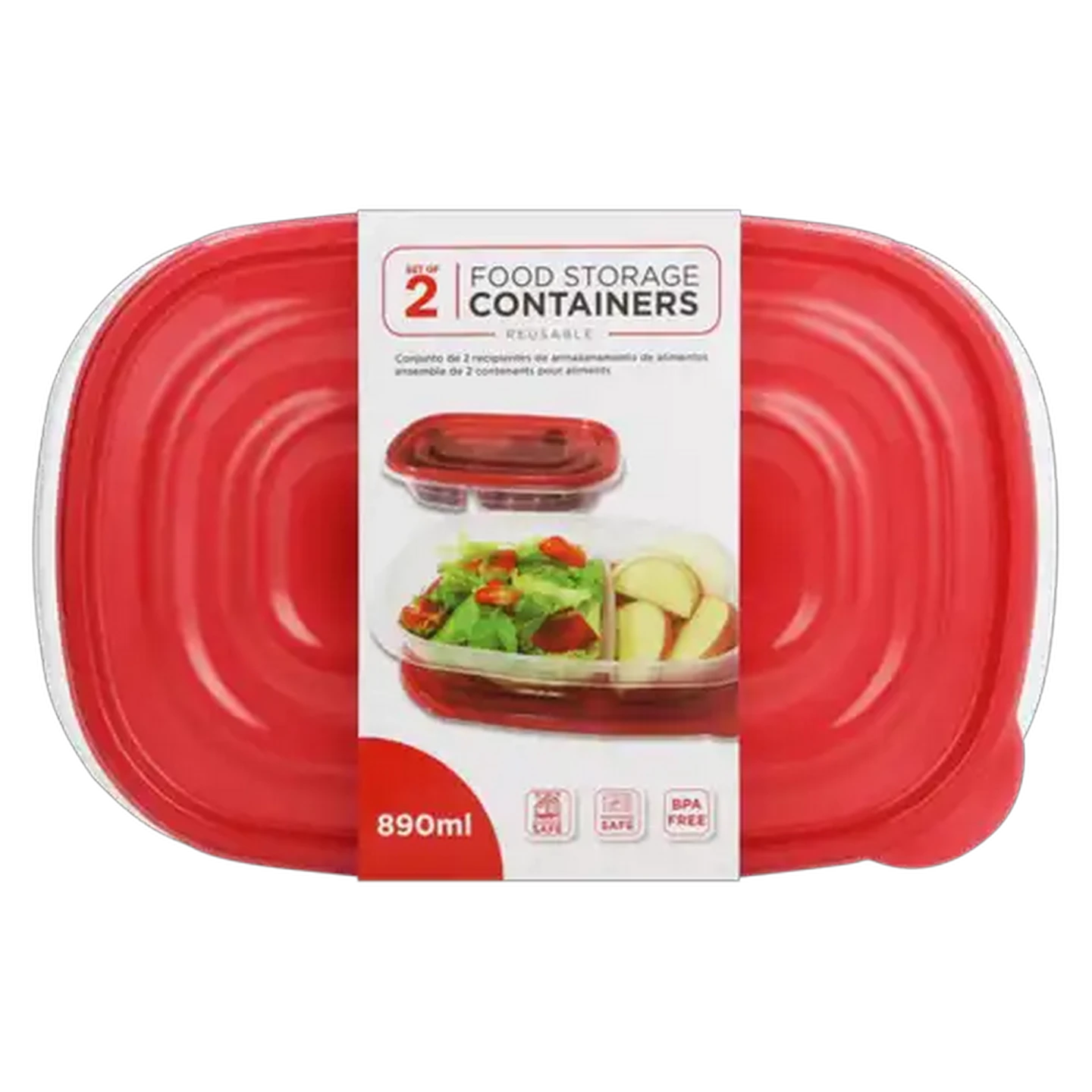 Image of Rectangular Food Storage Containers 890ml 2-Pack