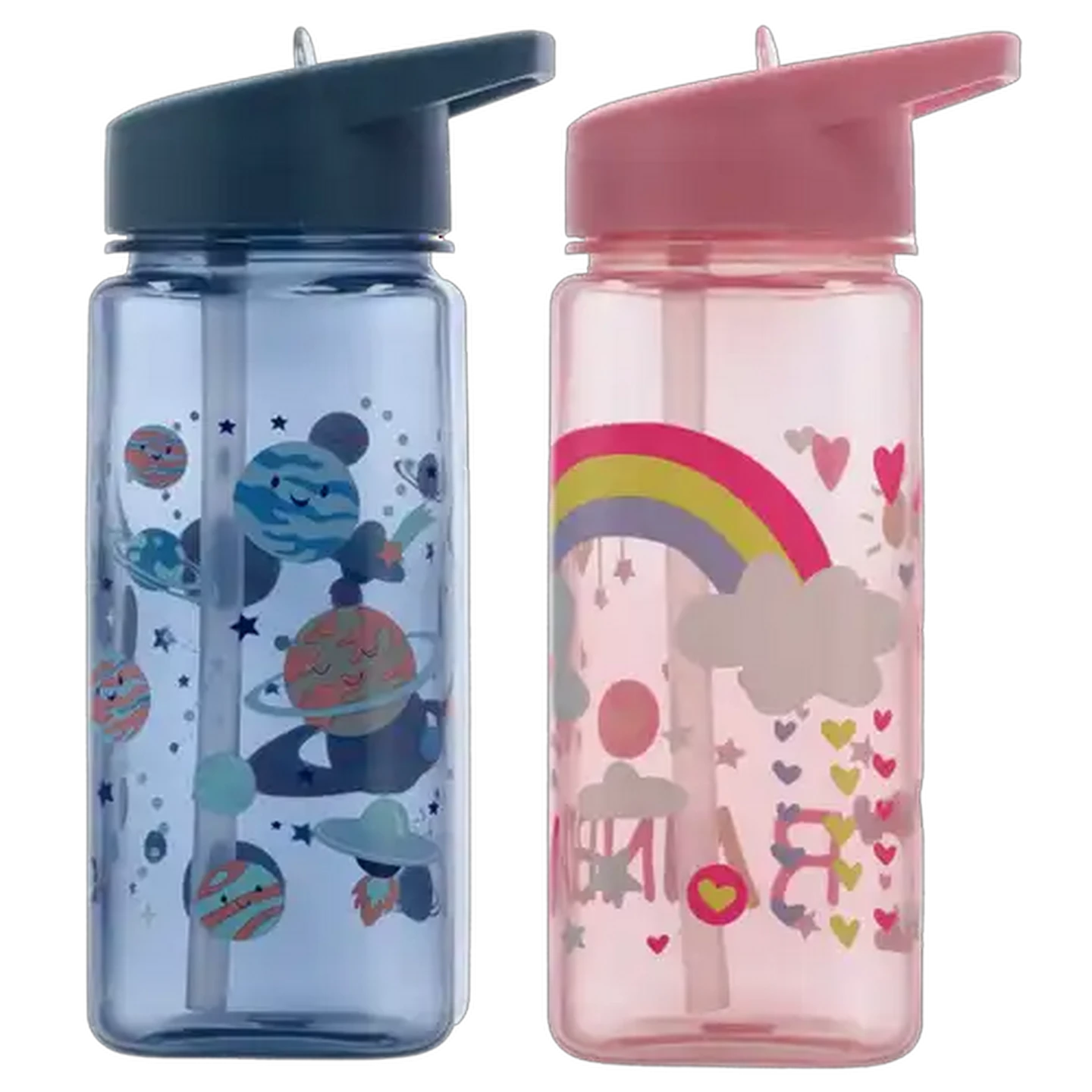 Image of Rainbow/Space Bottle with Straw 500ml (Design May Vary)
