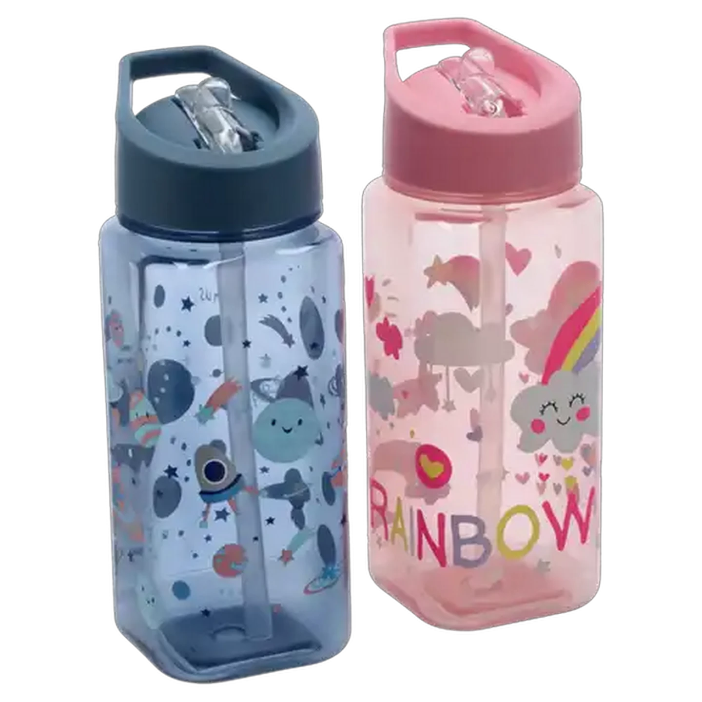 Image of Rainbow/Space Bottle with Straw 500ml (Design May Vary)