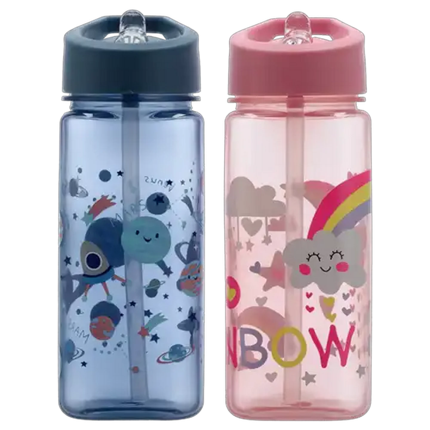 Image of Rainbow/Space Bottle with Straw 500ml (Design May Vary)