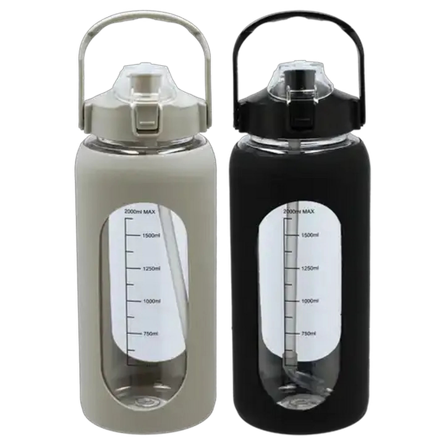 Image of Silicone Cover Plastic Bottle with Straw 2L (Colour May Vary)