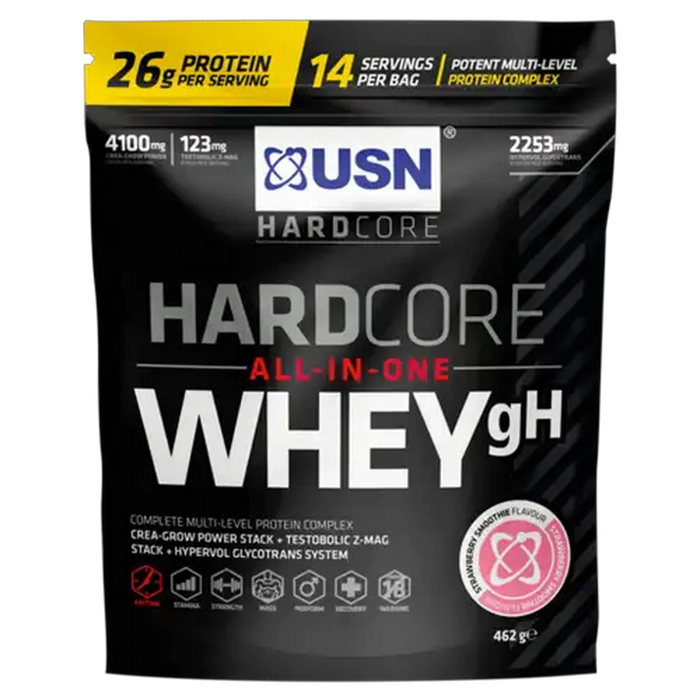 Image of USN Strawberry Flavoured Hardcore Whey gH 462g
